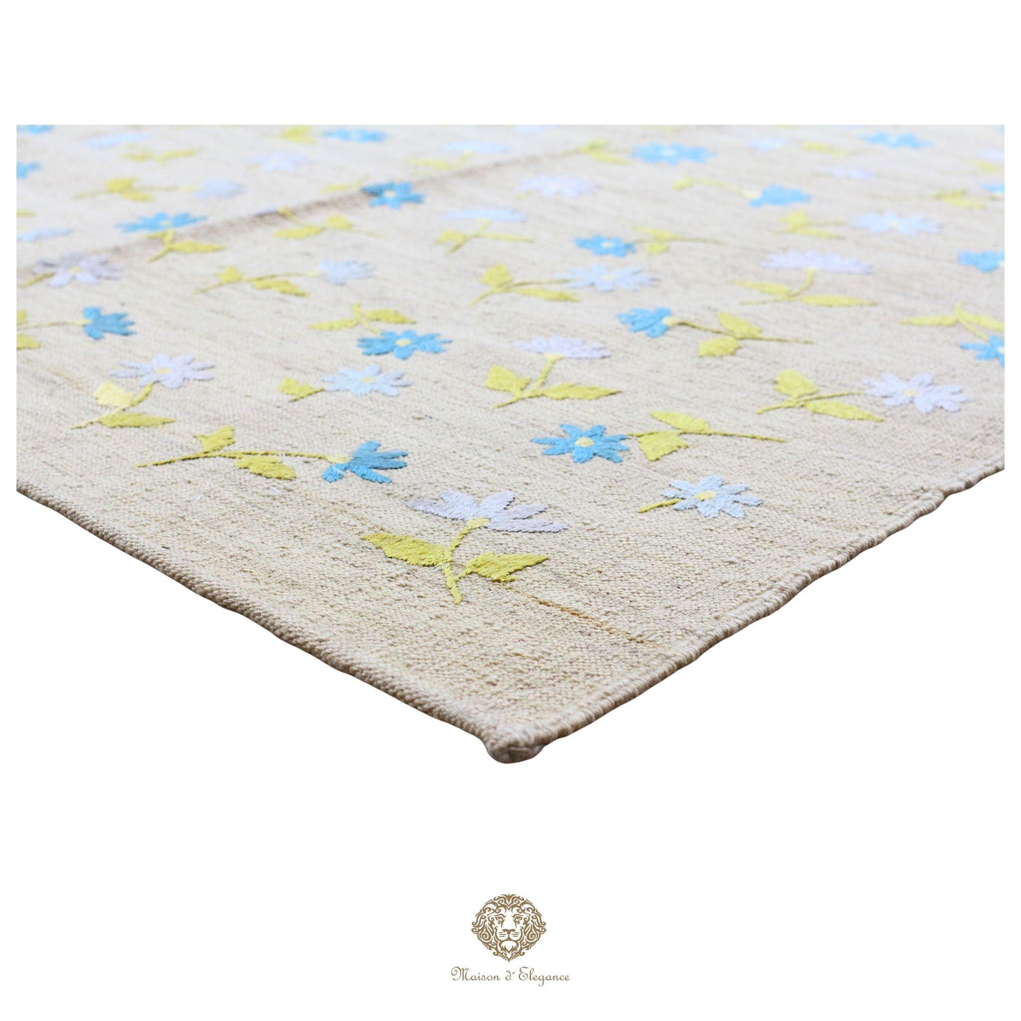 Kilim única moderna Tejido a Mano | Alfombra Plana de Lana y Seda con Tintes Naturales 209x281 cm