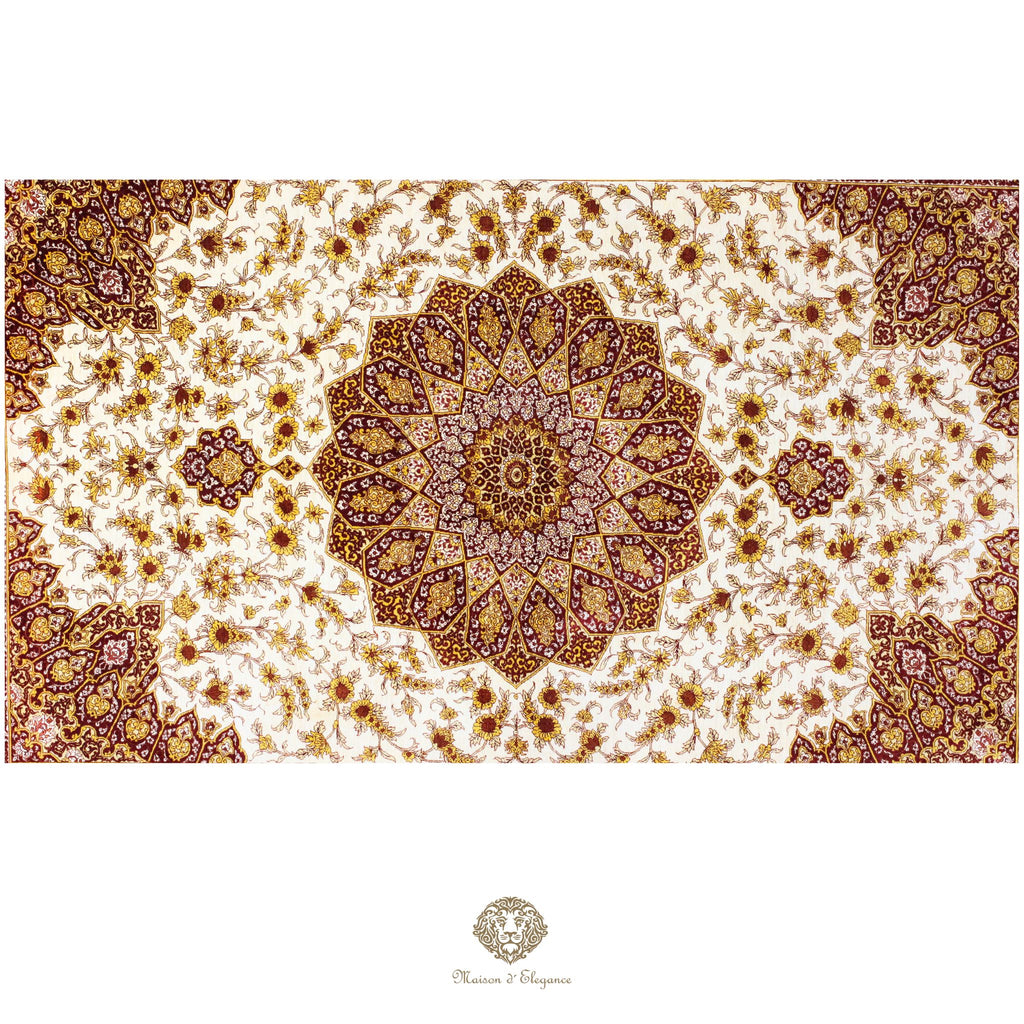 Alfombra persa exclusiva de seda pura, anudada a mano, teñida de forma natural | obra maestra de alta gama, firmada, 135 x 210 cm