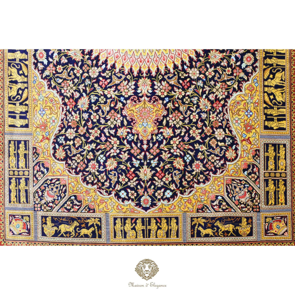 Alfombra persa exclusiva de seda pura, anudada a mano, teñida de forma natural, obra maestra de alta gama, firmada, 98 x 160 cm
