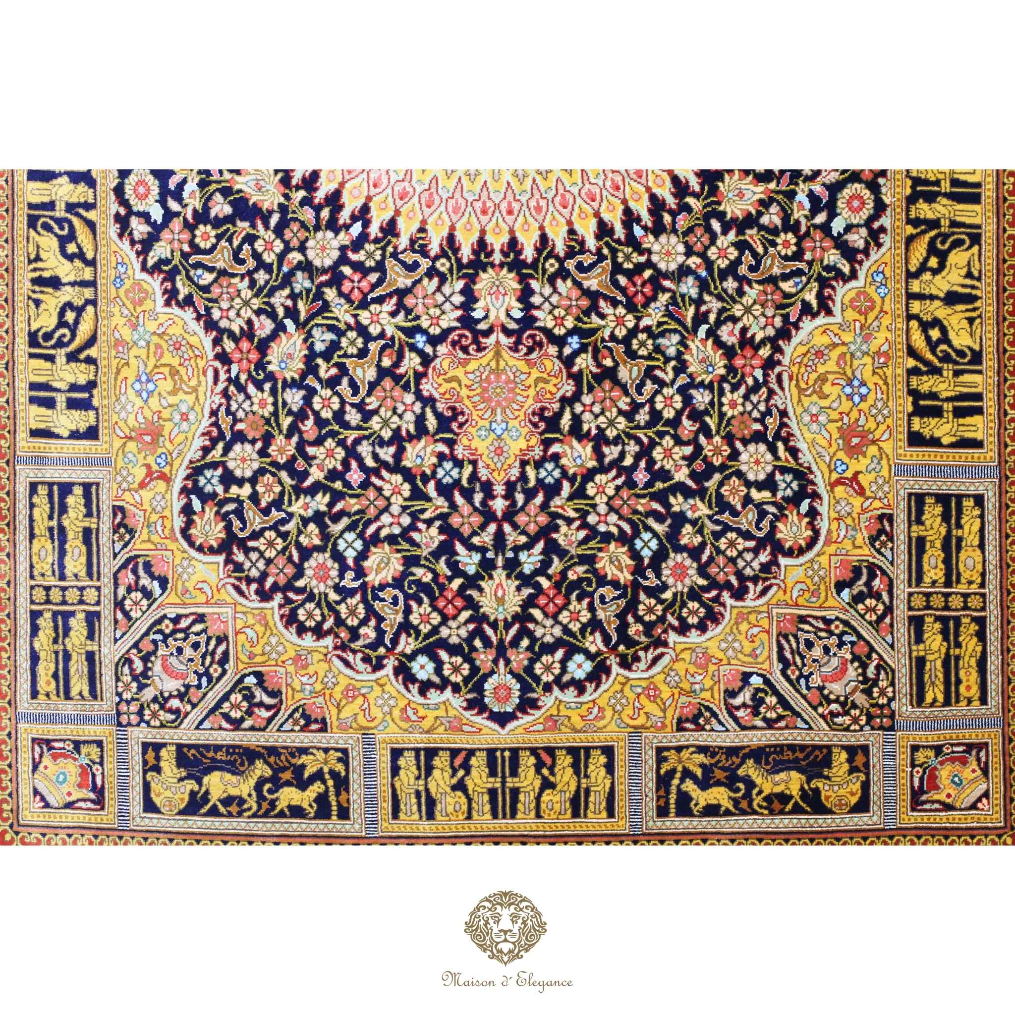 Alfombra persa exclusiva de seda pura, anudada a mano, teñida de forma natural, obra maestra de alta gama, firmada, 98 x 160 cm