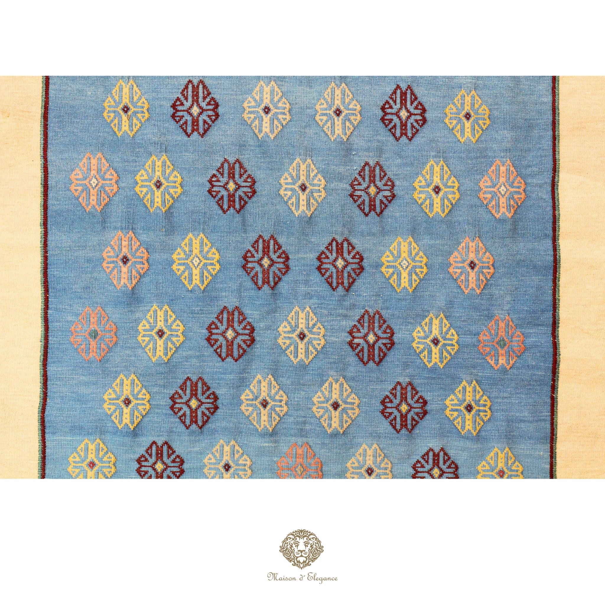 Alfombra persa moderna Kia Sar Kilim, hecha a mano en lana, color natural | Cuadrada 247x250 cm
