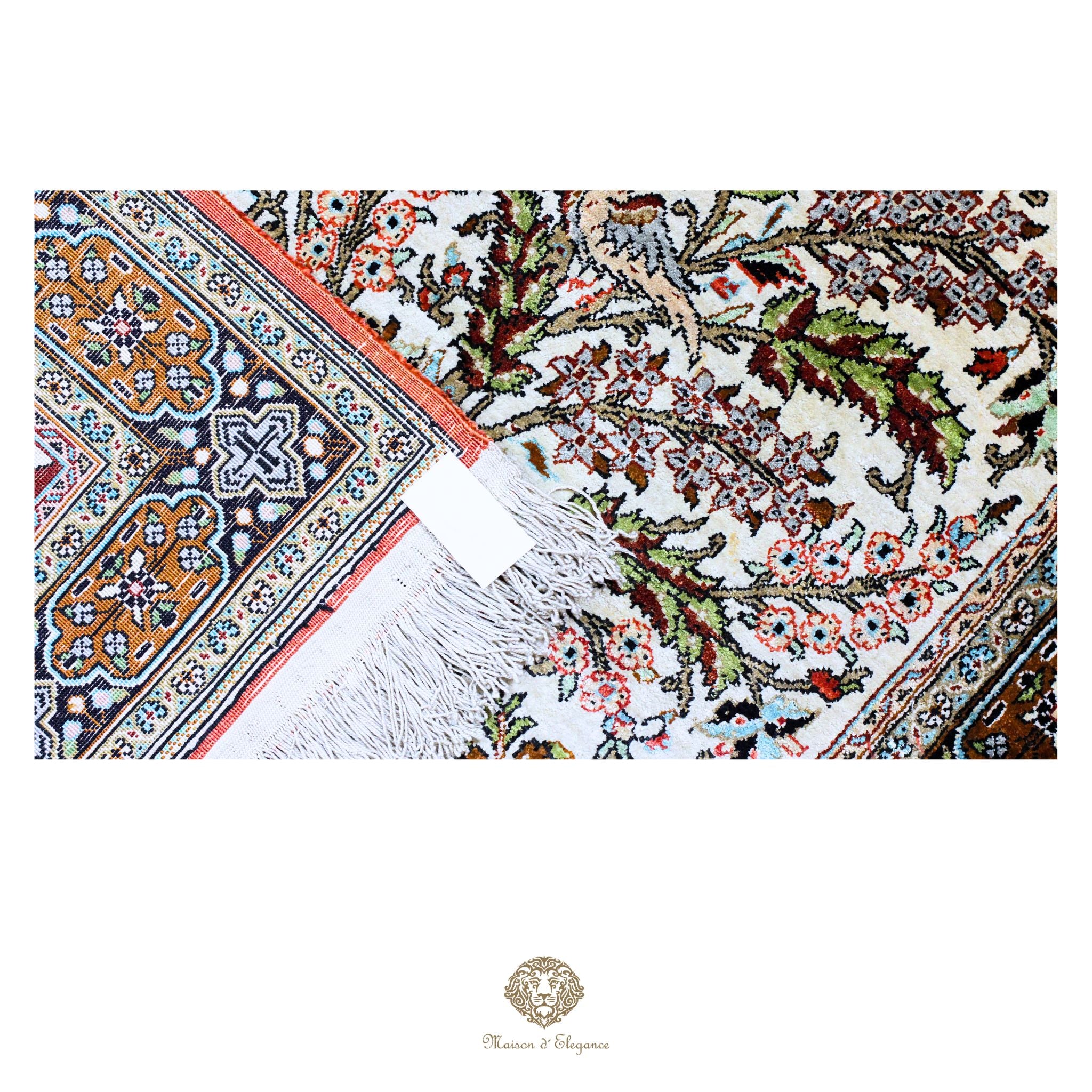Alfombra persa exclusiva de seda pura, anudada a mano, teñida de forma natural, obra maestra de alta gama, firmada, 78 x 141 cm