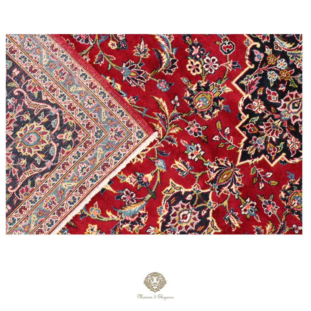 Impresionante alfombra clásica persa Kashan con diseño de medallón | Colores naturales vibrantes 300 x 395 cm
