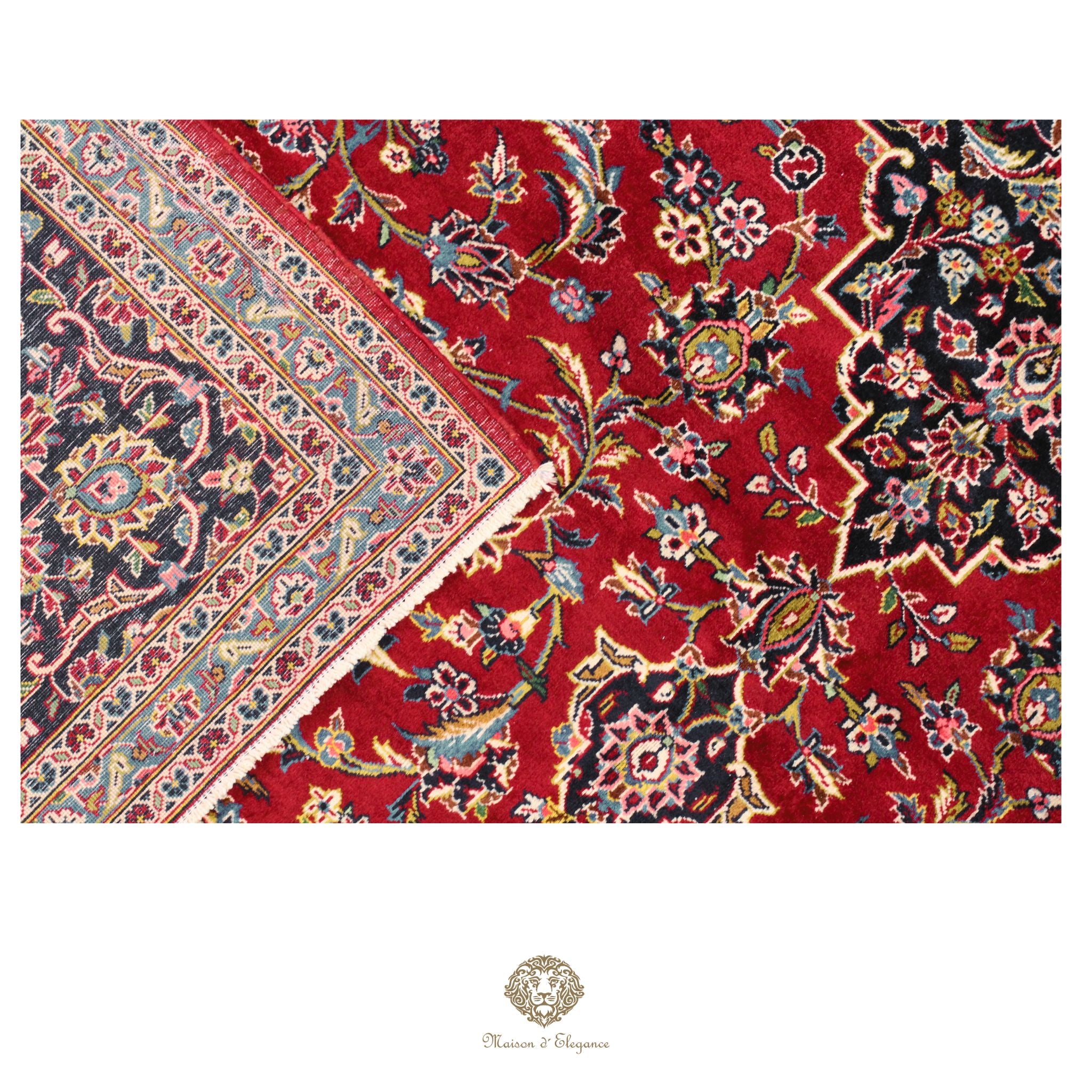 Impresionante alfombra clásica persa Kashan con diseño de medallón | Colores naturales vibrantes 300 x 395 cm