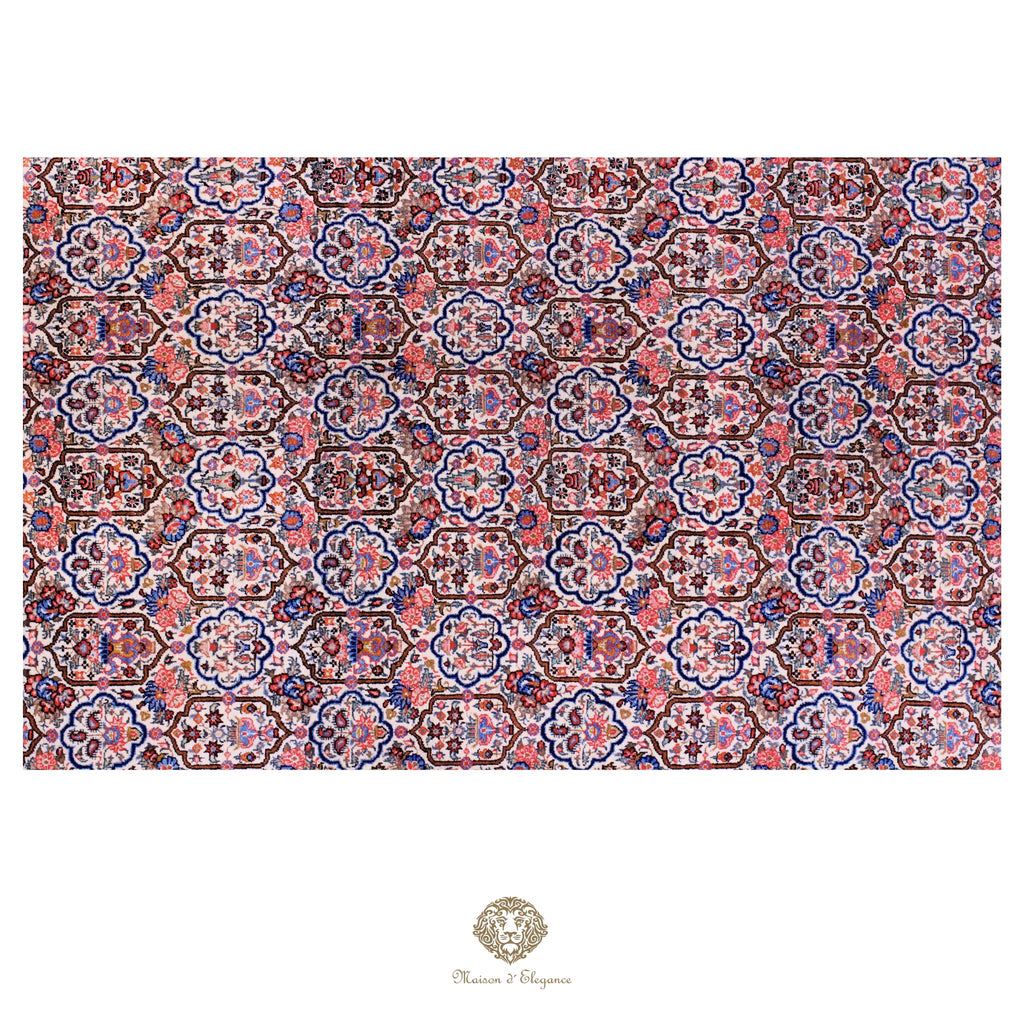 Alfombra persa antigua de lana Qum | Diseño floral integral 218 x 340 cm