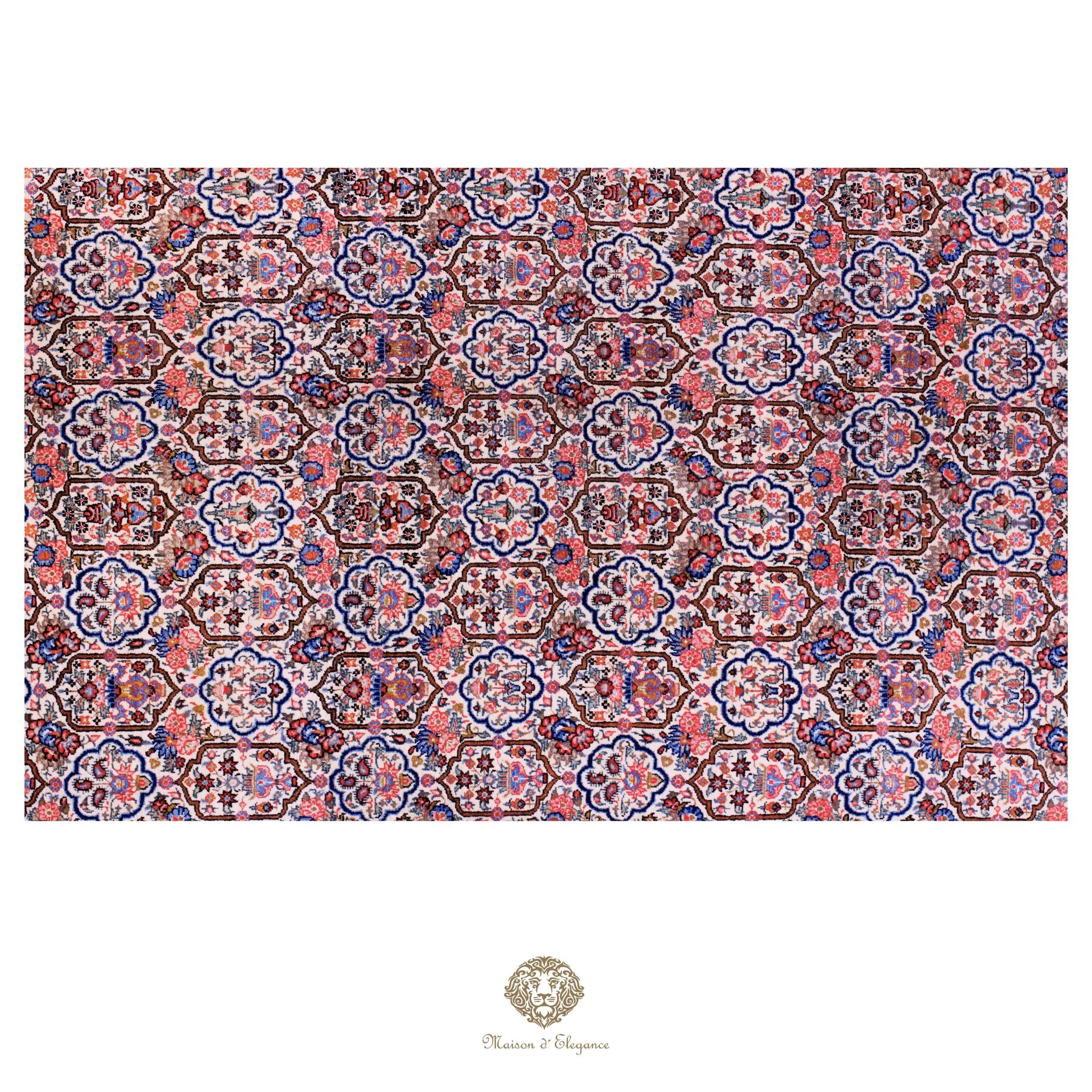 Alfombra persa antigua de lana Qum | Diseño floral integral 218 x 340 cm