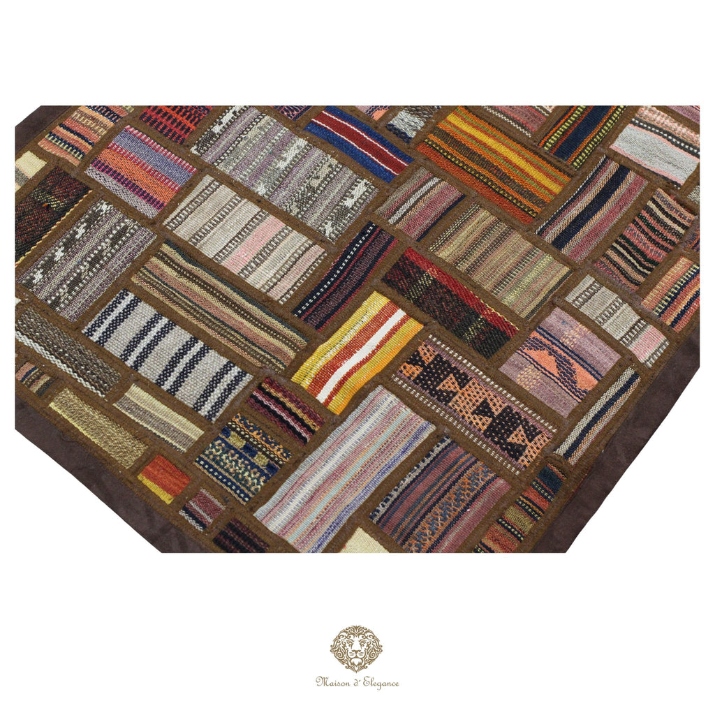Alfombra persa Kilim Patchwork Runner | Cosido con refuerzo de cuero 69x148 cm