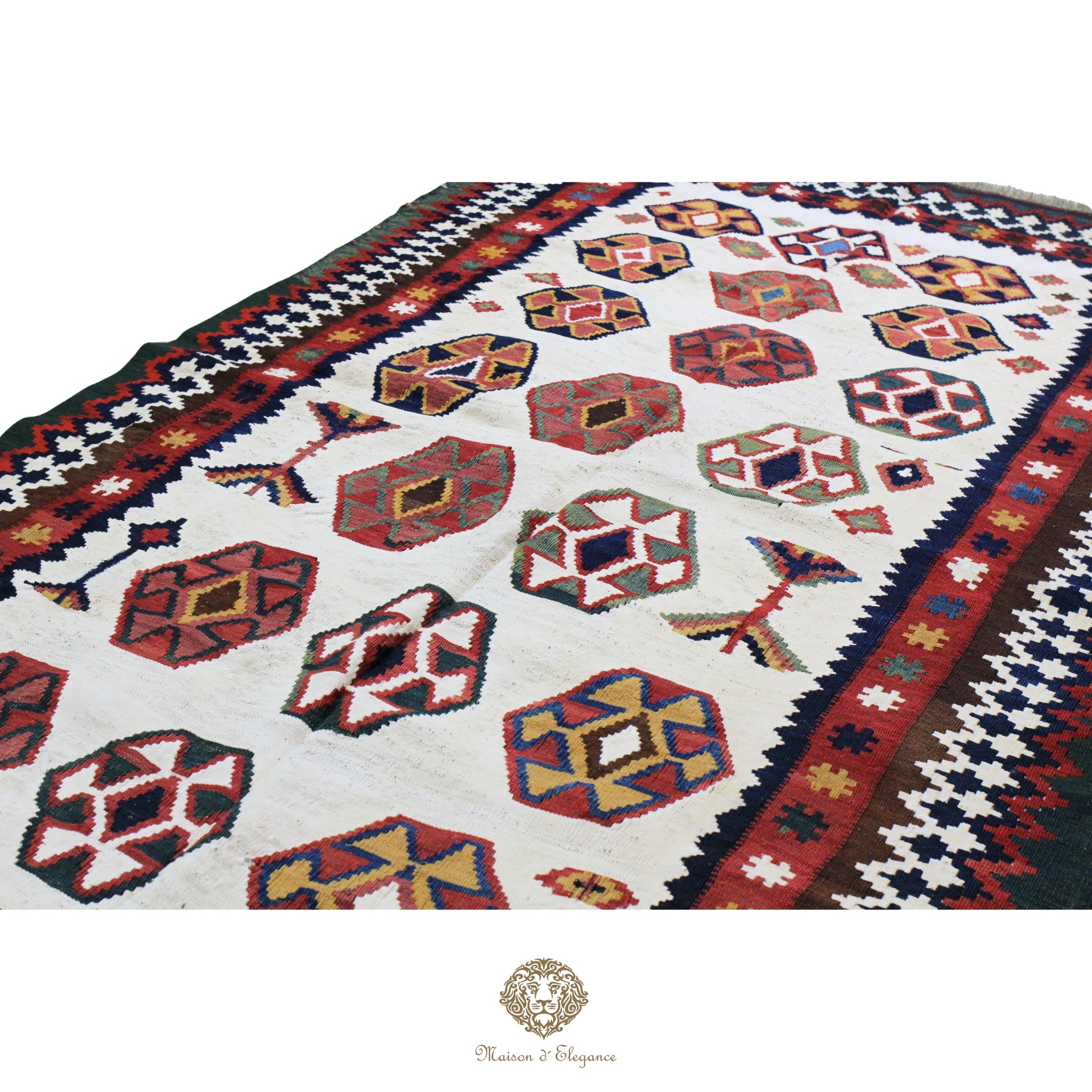 Alfombra Kilim Persa Qashqai Antigua Lana | Diseño Geométrico 136x237 cm