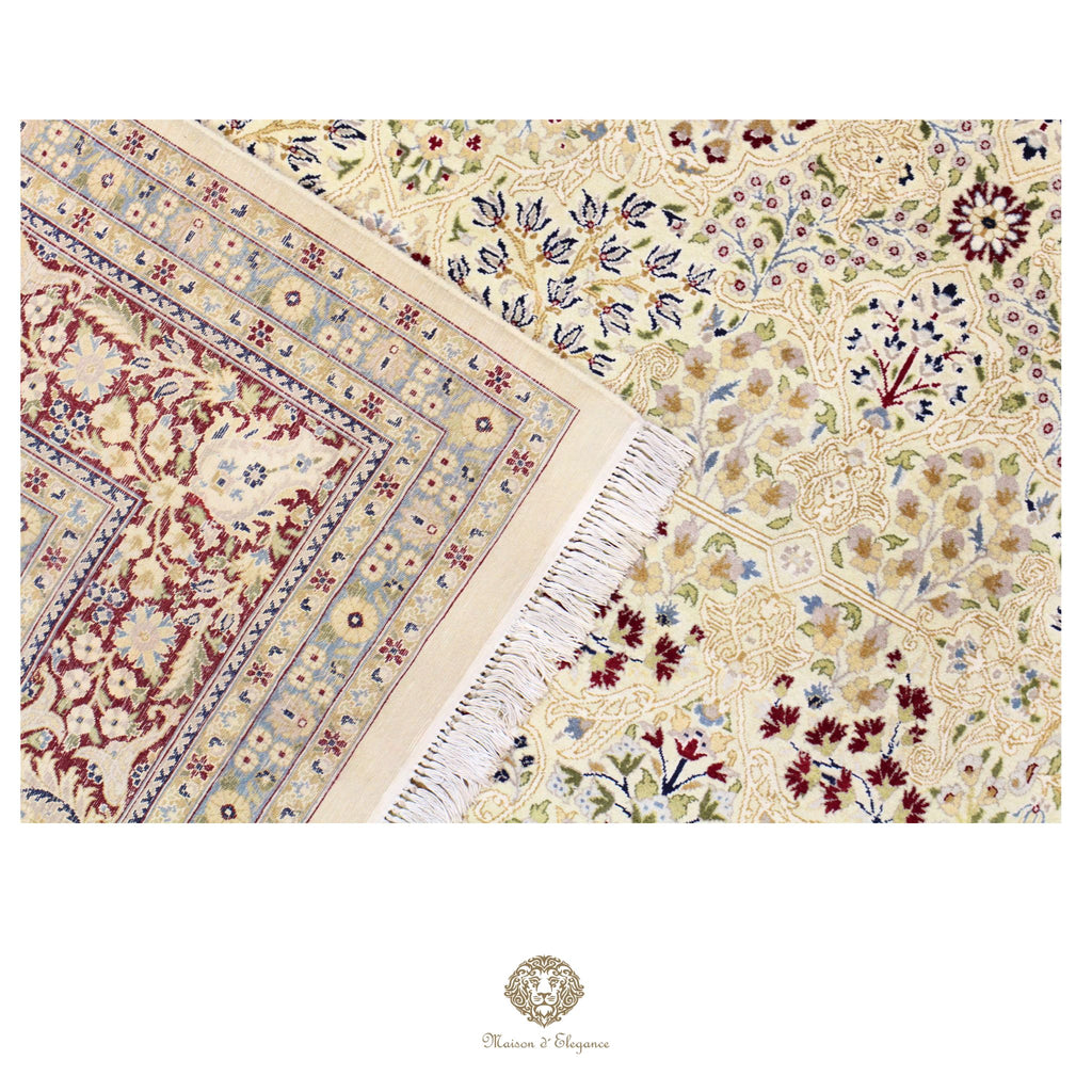 Alfombra de lana estilo Tabriz, superfina color verde marfil con diseño floral | Elegancia 278 x 304 cm