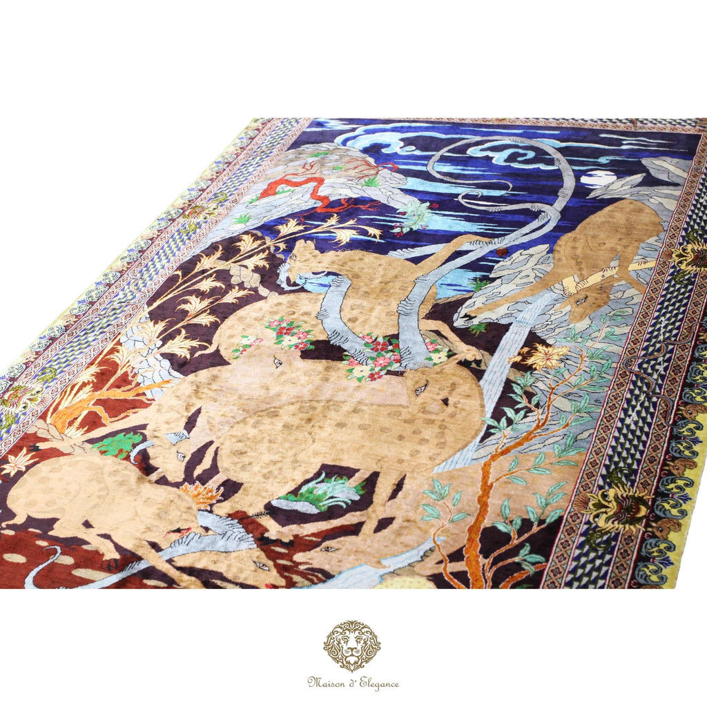 Alfombra persa exclusiva de seda pura, anudada a mano, teñida de forma natural, obra maestra de alta gama, firmada, 99x157 cm