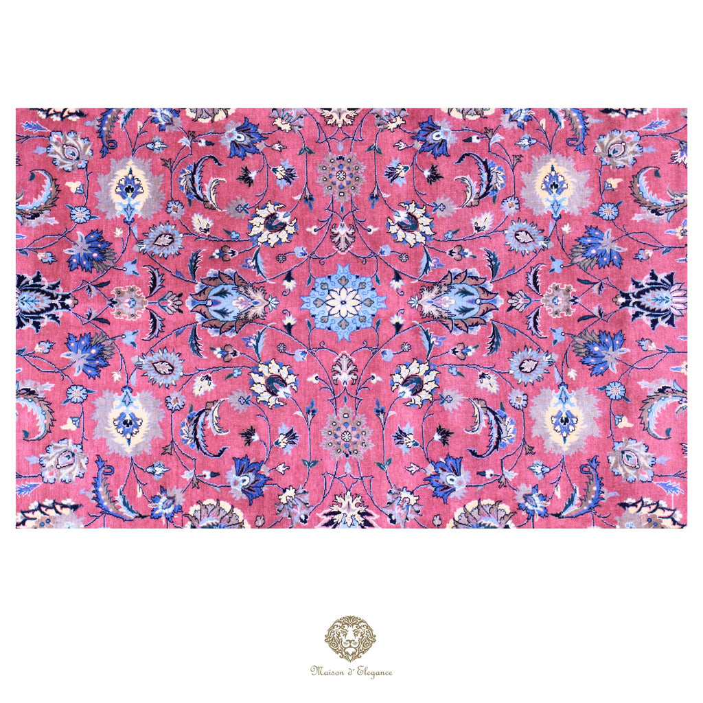Alfombra persa Kashan | Diseño floral azul marino de lana