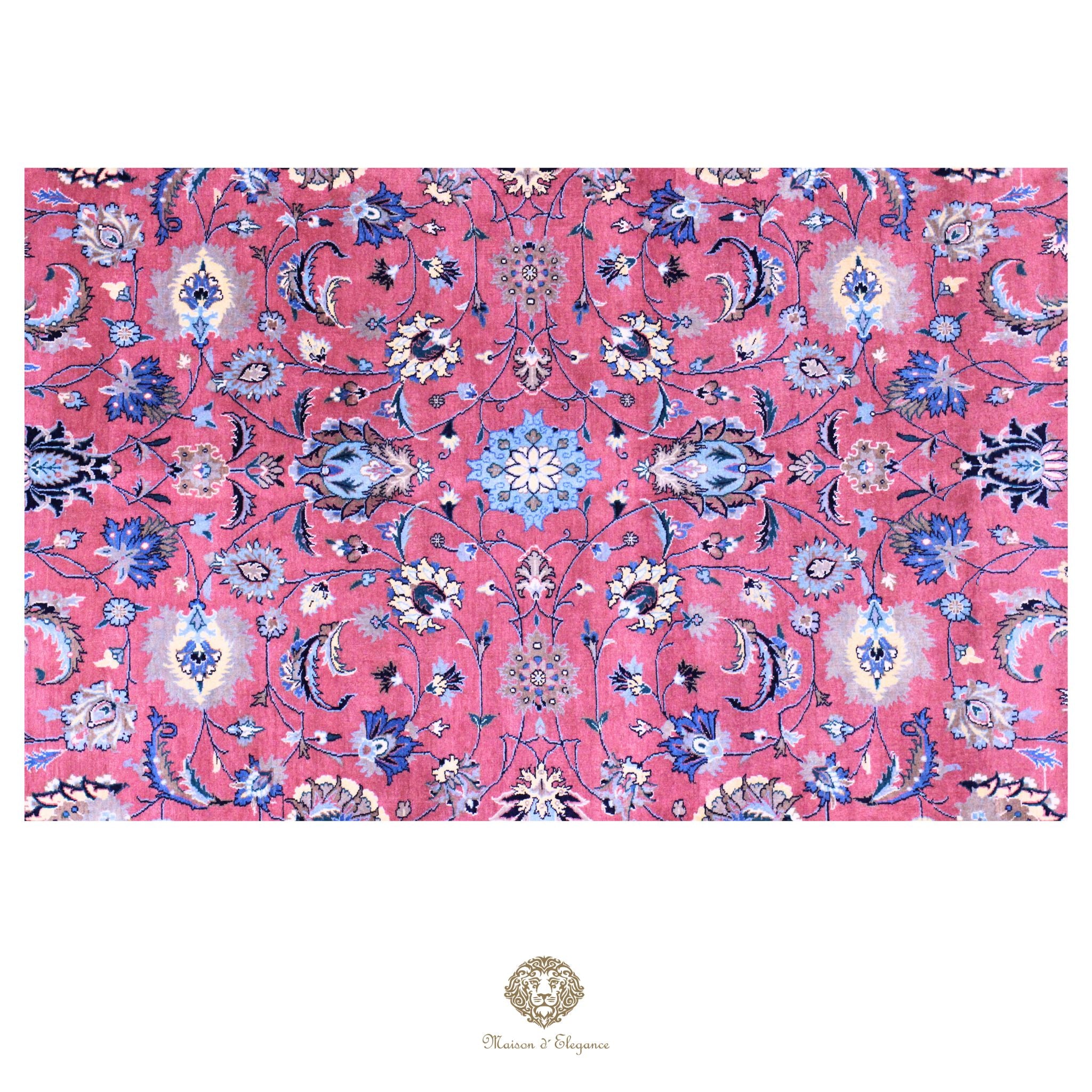 Alfombra persa Kashan | Diseño floral azul marino de lana