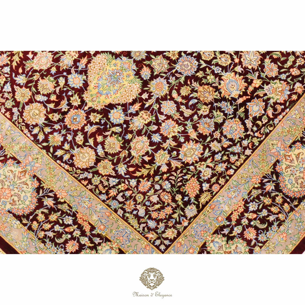 Pure Silk Persian Rug - Hand-Knotted Natural Dyed Masterpiece Signed