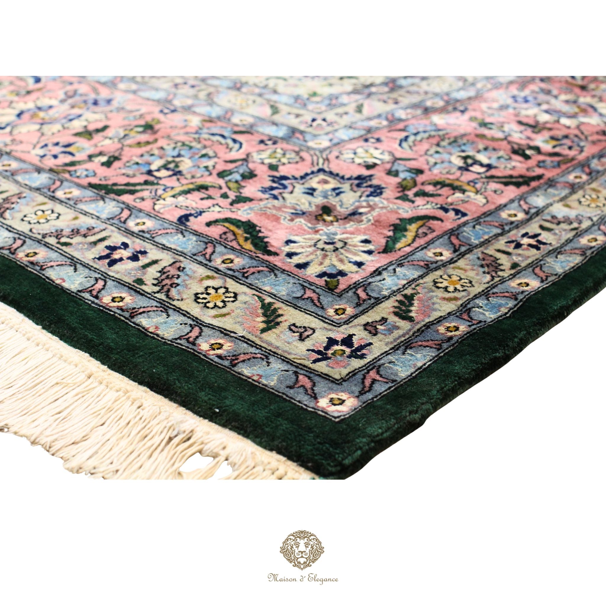 Alfombra de lana estilo Tabriz, superfina color verde marfil con diseño floral | Elegancia 280x390 cm