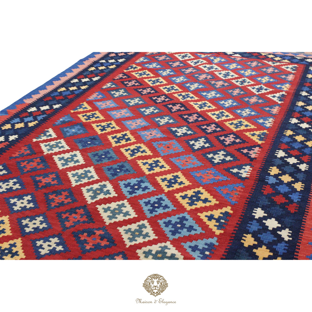 Alfombra Kilim Persa Qashqai Antigua Lana Natural Diseño Geométrico 153x272 cm