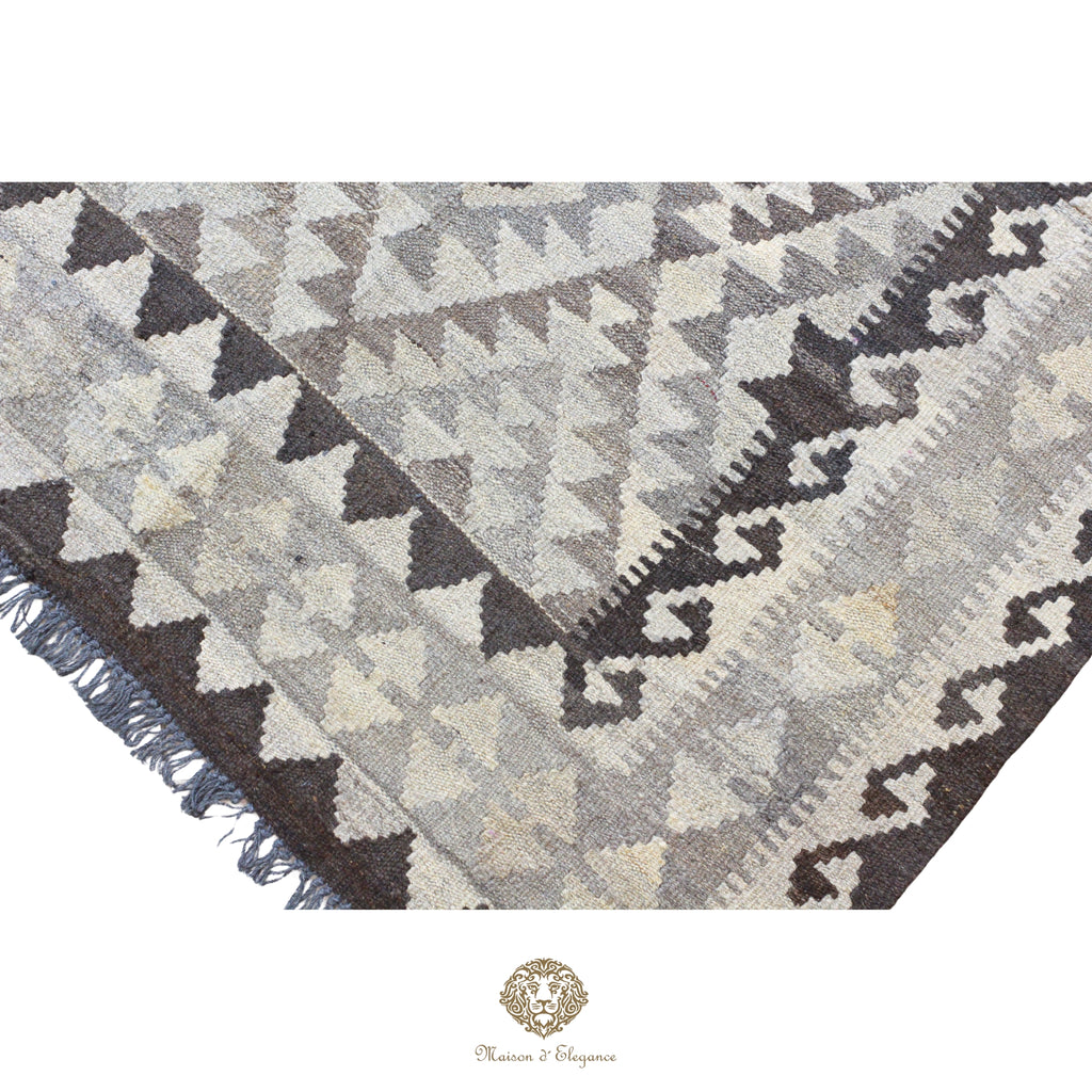 Alfombra Kilim Geométrico Transicional 1124x193cm Lana Pura Teñido Natural - Artesanal