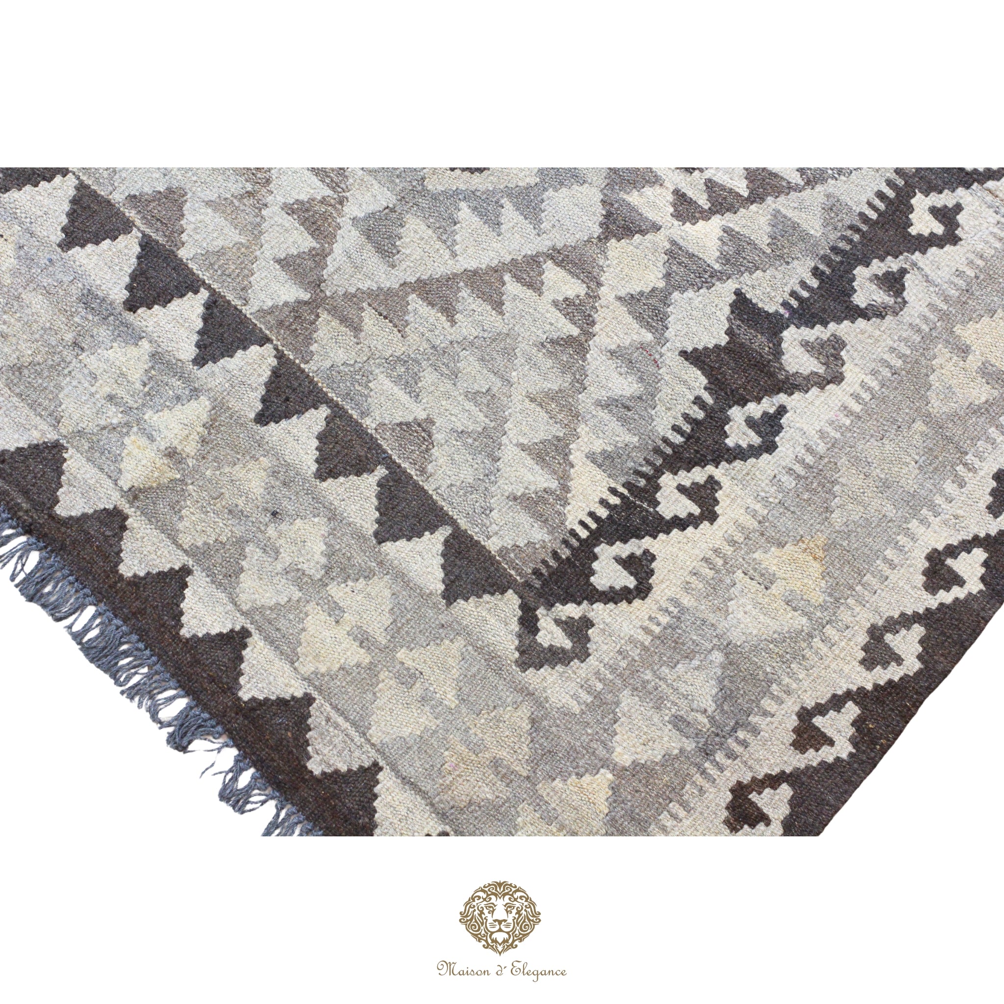 Alfombra Kilim Geométrico Transicional 1124x193cm Lana Pura Teñido Natural - Artesanal