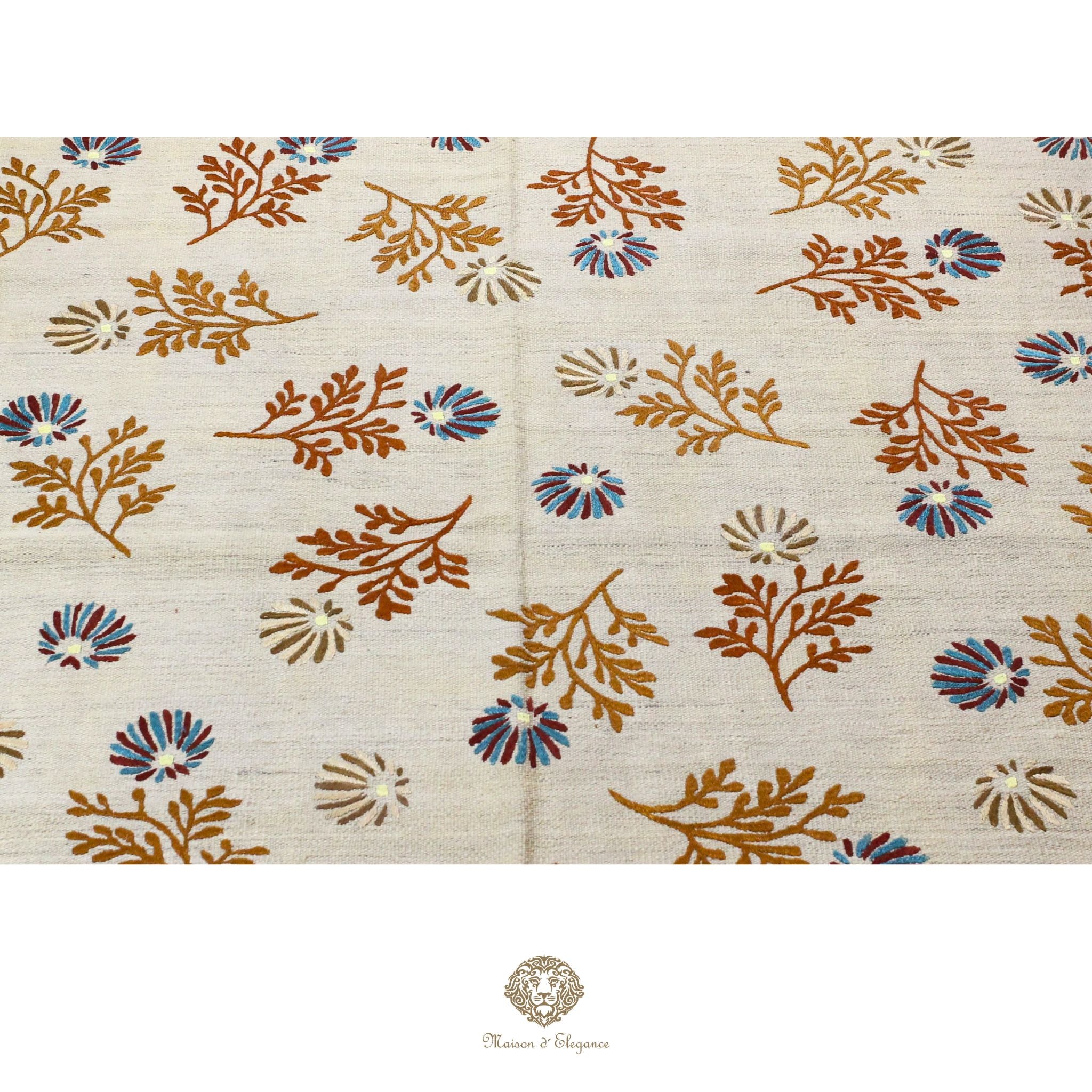 Kilim única moderna Tejido a Mano | Alfombra Plana de Lana y Seda con Tintes Naturales 160x206 cm