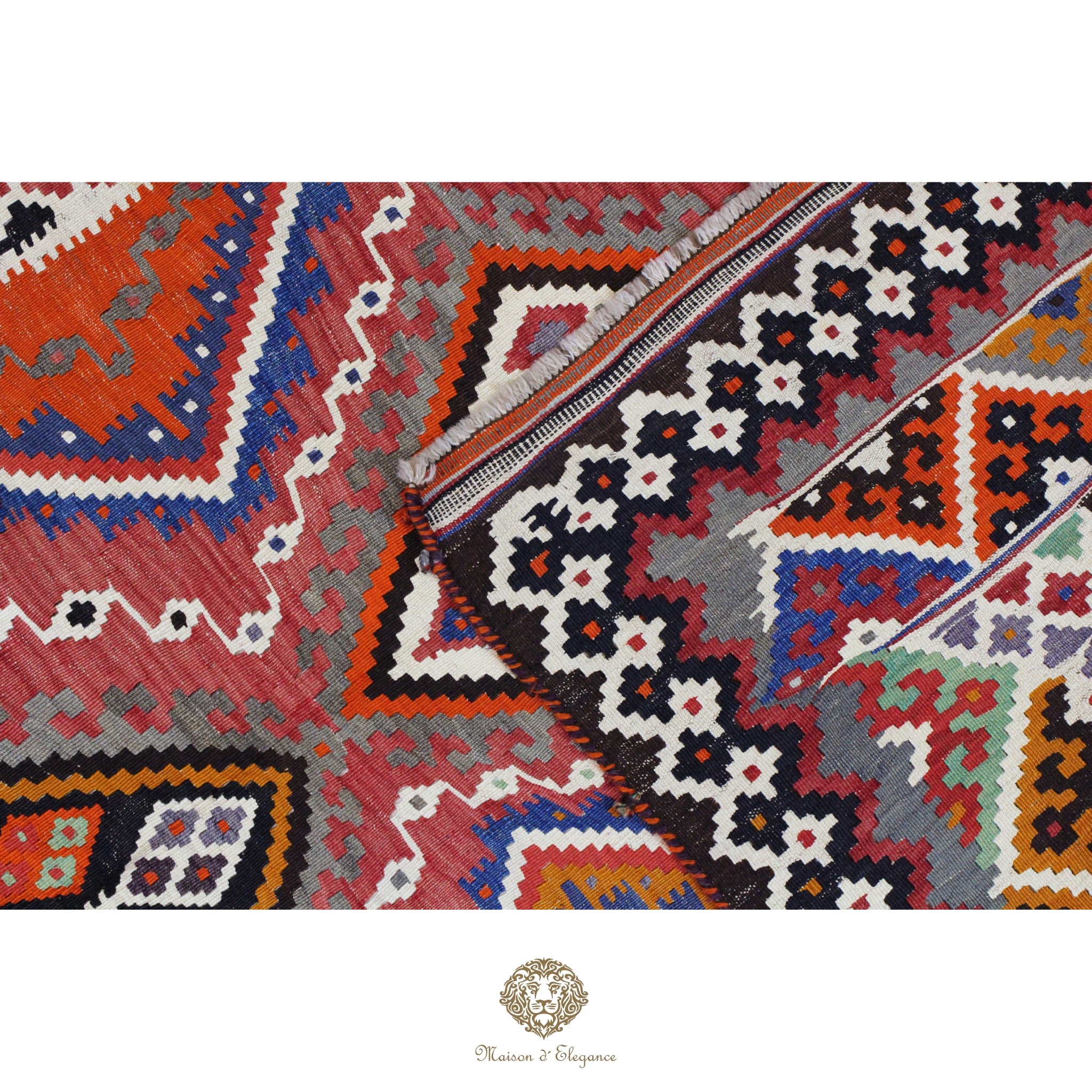 Alfombra Kilim Persa Qashqai Antigua Lana Natural Diseño Geométrico 175x330 cm