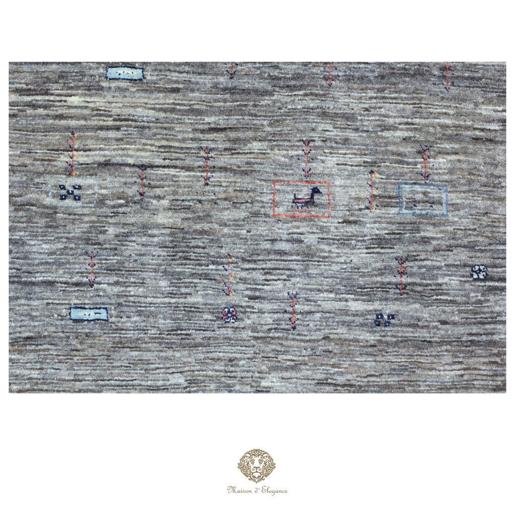 Alfombra persa Kashkuli gris tribal naturale color | Gabbeh de lana hecha a mano 85 x 117 cm