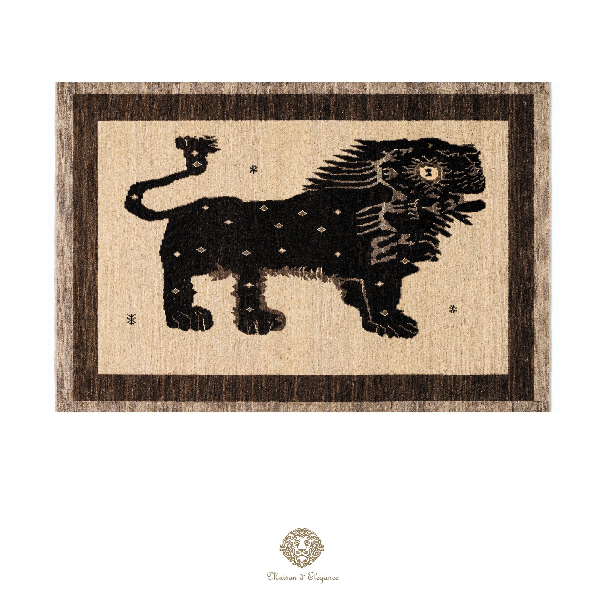 Alfombra persa Yalameh con diseño tribal de león, teñida con tintes naturales | Hecha a mano, 123 x 180 cm