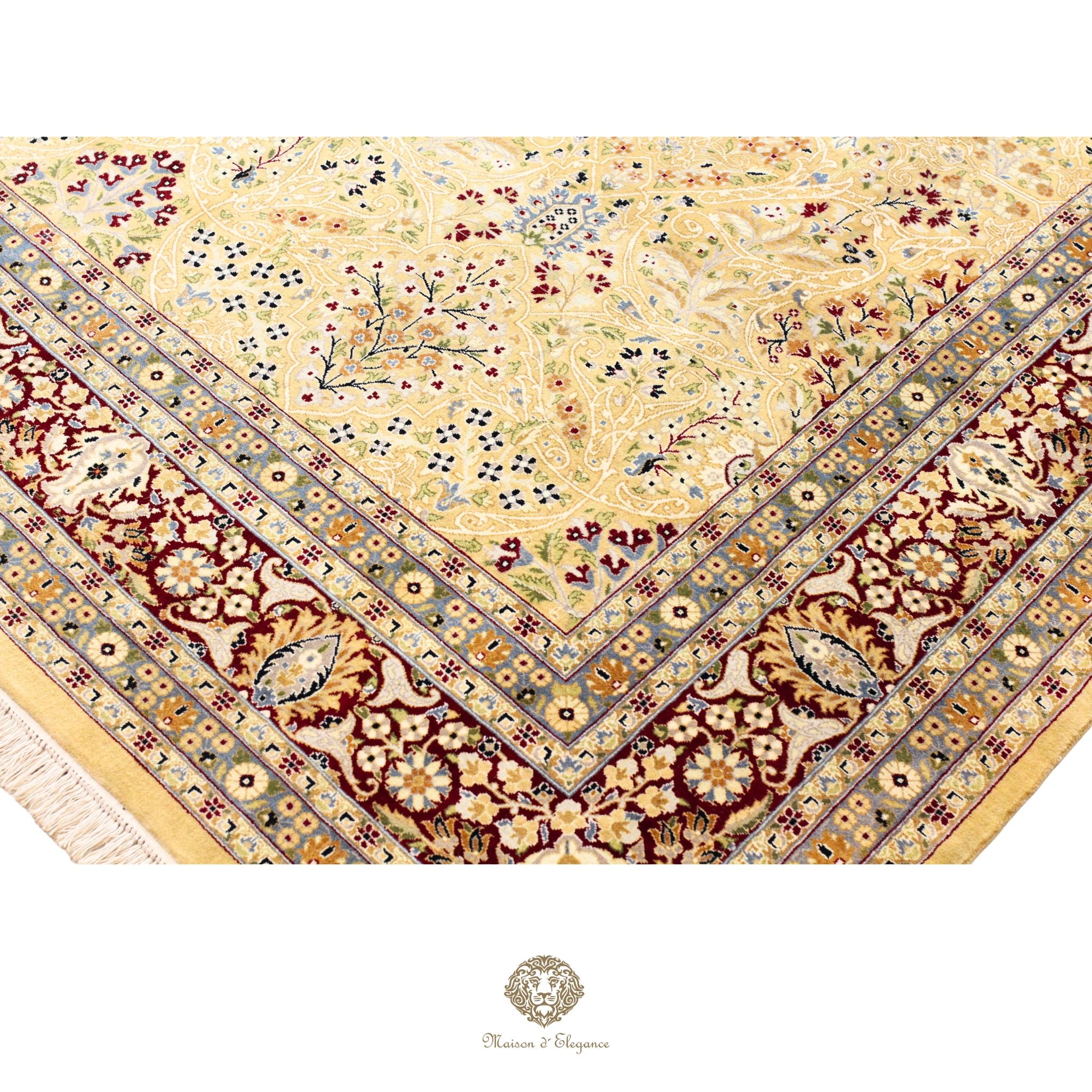 Alfombra de lana superfina color beige marfil con diseño floral | Elegancia 245 x 325 cm