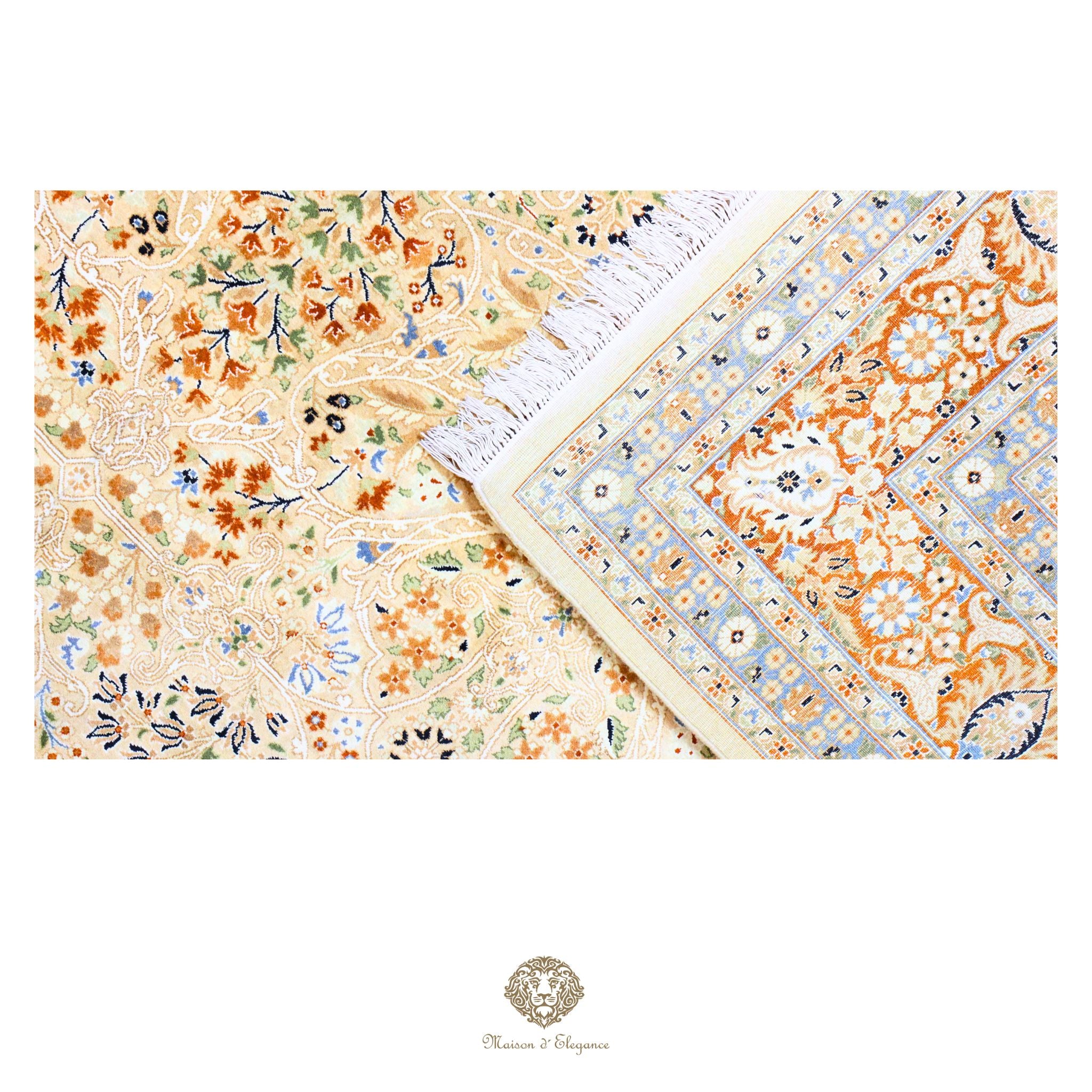 Alfombra de lana estilo Tabriz, superfina color verde marfil con diseño floral | Elegancia 250x317 cm