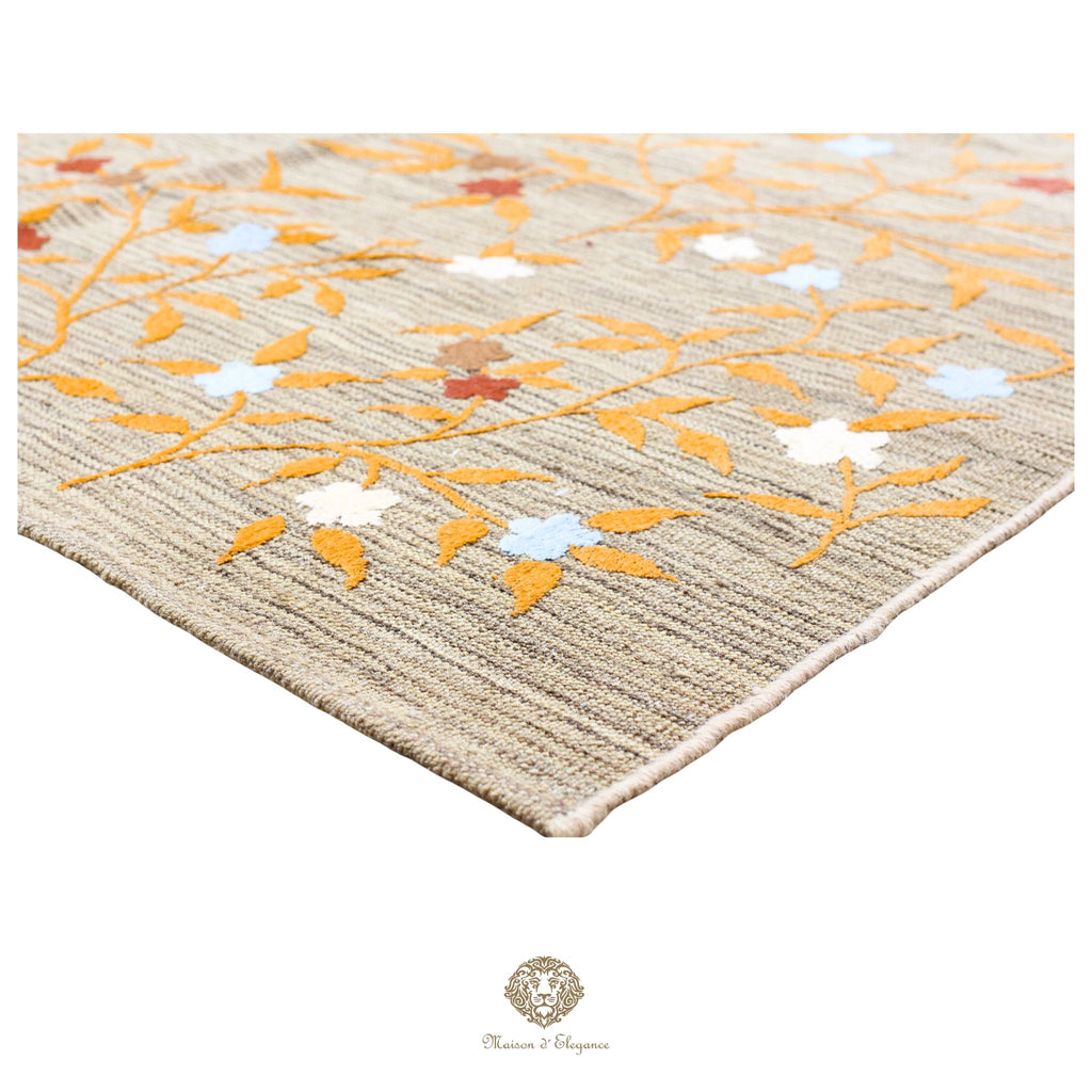 Kilim única moderna Tejido a Mano | Alfombra Plana de Lana y Seda con Tintes Naturales 215x301 cm