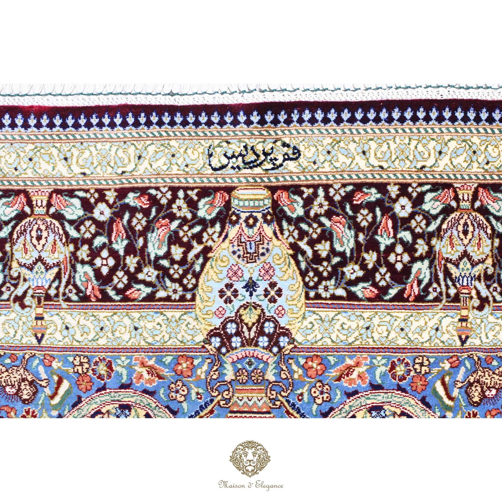 Alfombra persa exclusiva de seda pura, anudada a mano, teñida de forma natural, obra maestra de alta gama, firmada, 98 x 160 cm