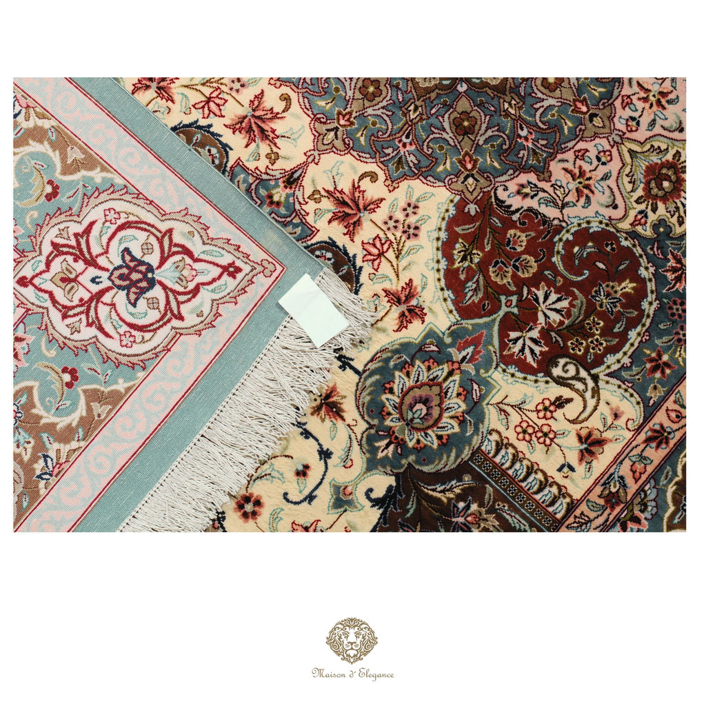 Alfombra persa Qom exclusiva de seda pura | Obra maestra anudada a mano con tintes naturales, firmada, 100 x 161 cm