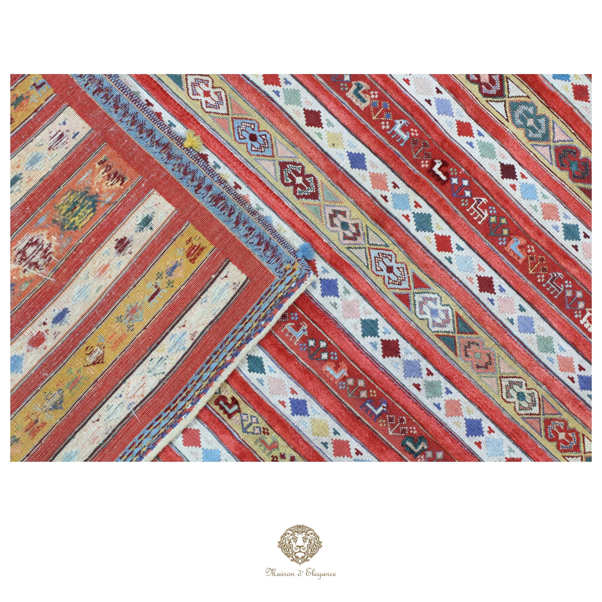 Kilim y alfombra persa Kashkuli de lana con tejido bitécnico | Relieve hecho a mano, color natural, 144 x 200 cm