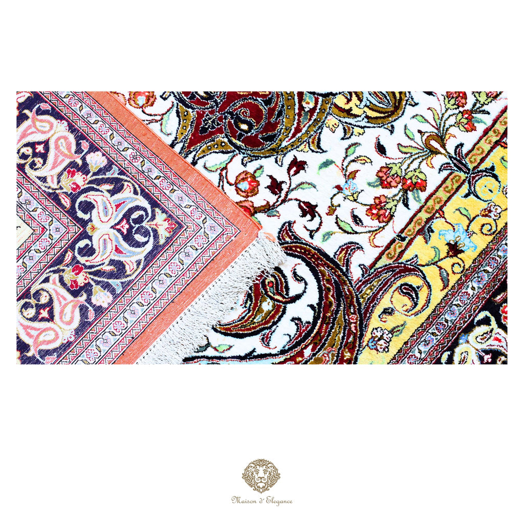Alfombra persa exclusiva de seda pura, anudada a mano, teñida de forma natural, obra maestra de alta gama, firmada, 98 x 153 cm