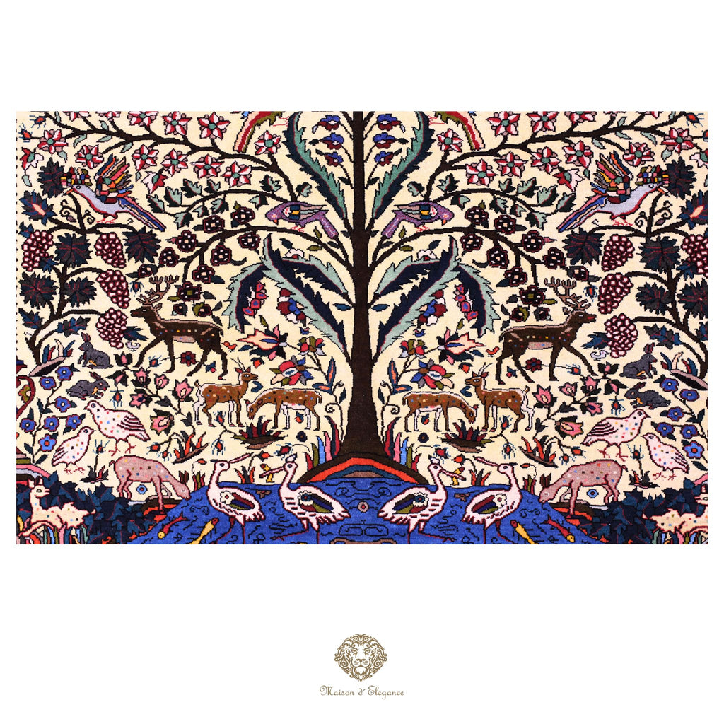 Alfombra persa Bakhtiar, rara, de lana fina teñida con tintes naturales | Diseño Árbol de la Vida, 214 x 285 cm