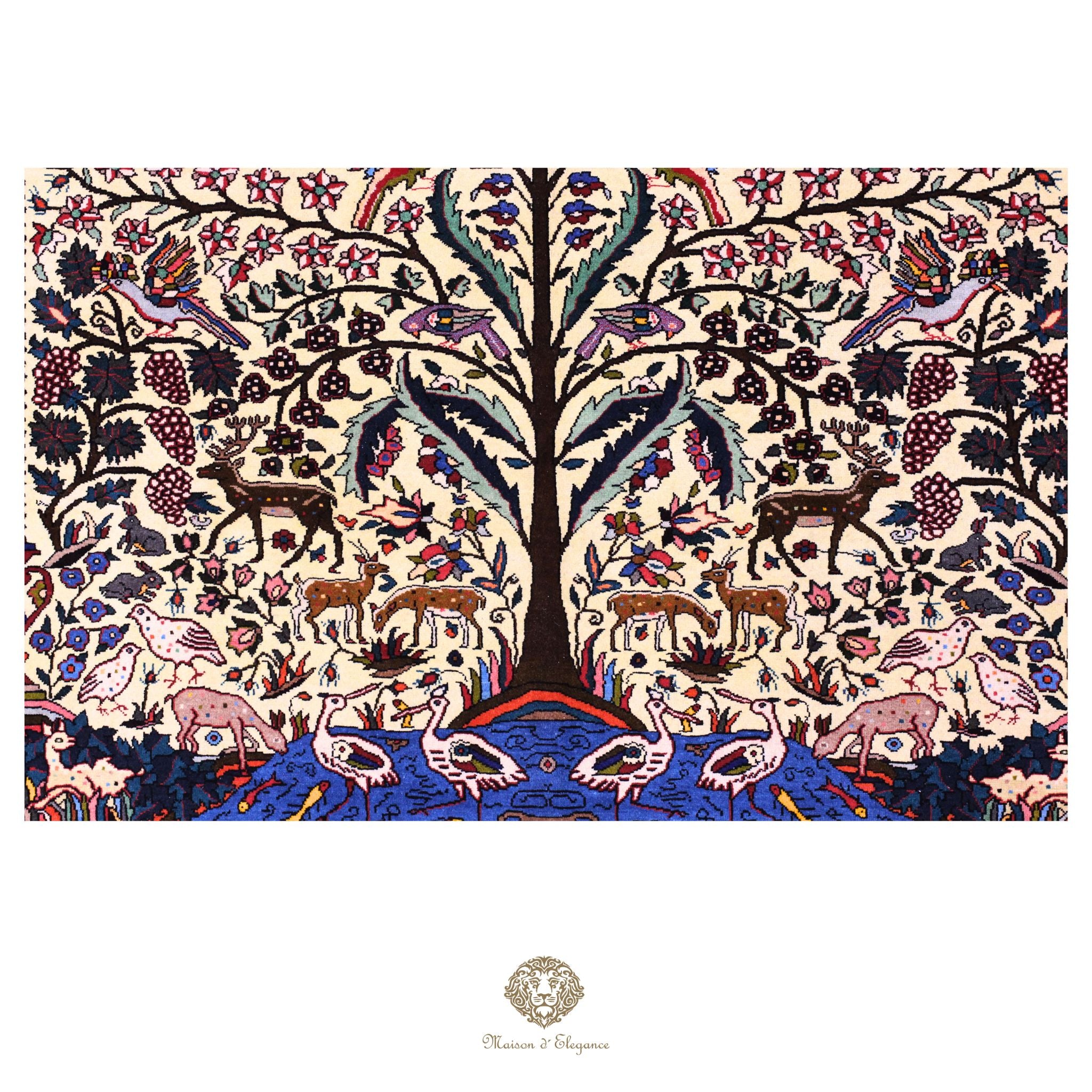 Alfombra persa Bakhtiar, rara, de lana fina teñida con tintes naturales | Diseño Árbol de la Vida, 214 x 285 cm