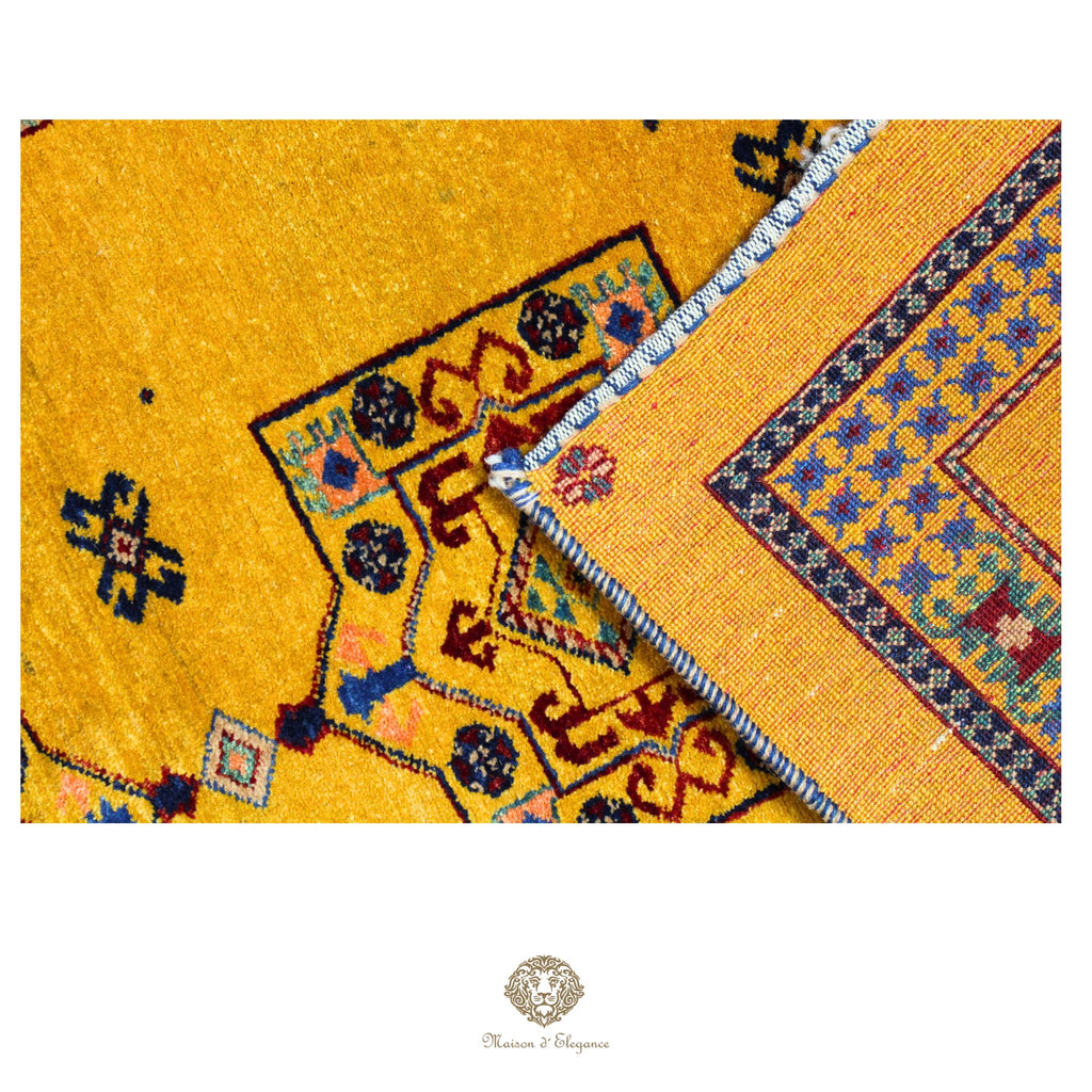 Alfombra persa Kashkuli amarilla tribal | Gabbeh de lana hecha a mano 87 x 160 cm