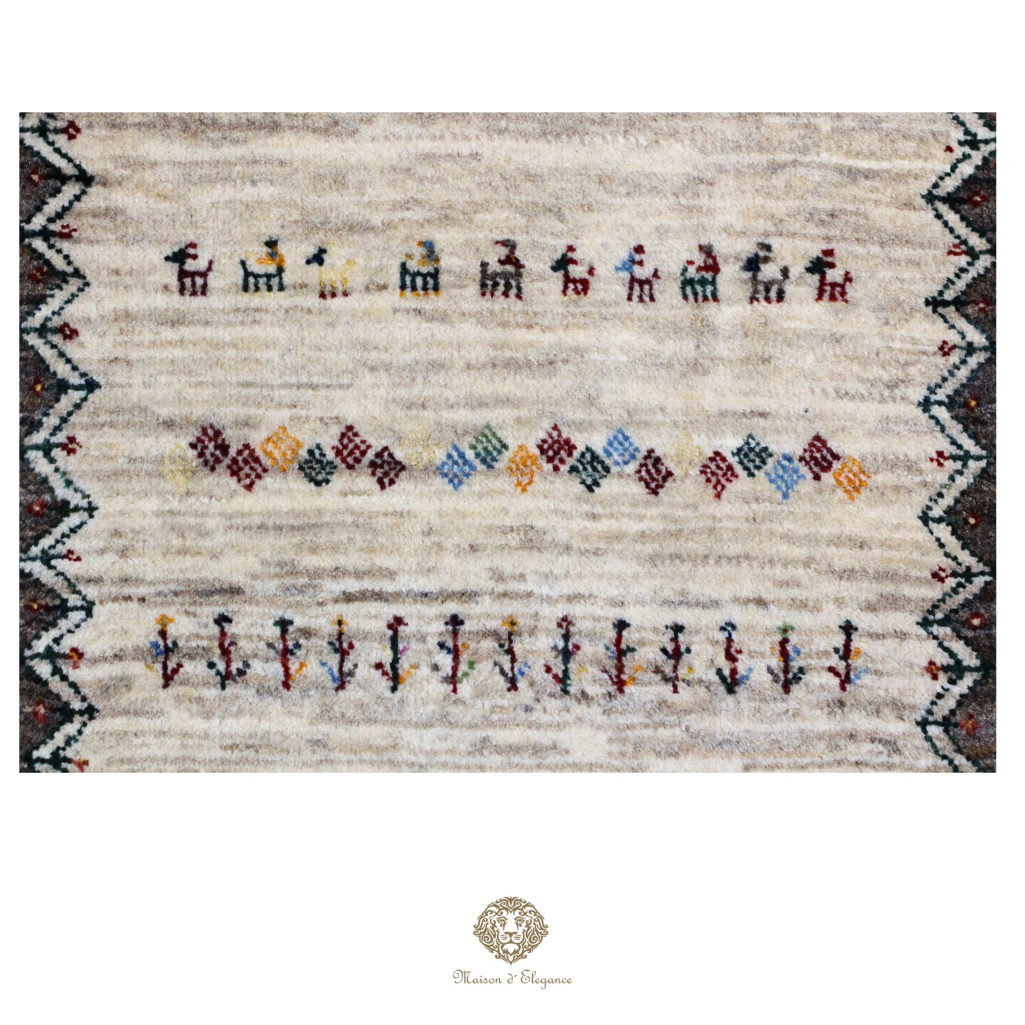 Loribaft Alfombra de pasillo persa blanca nómada artesanal | Lana Artesanal 41x150 cm