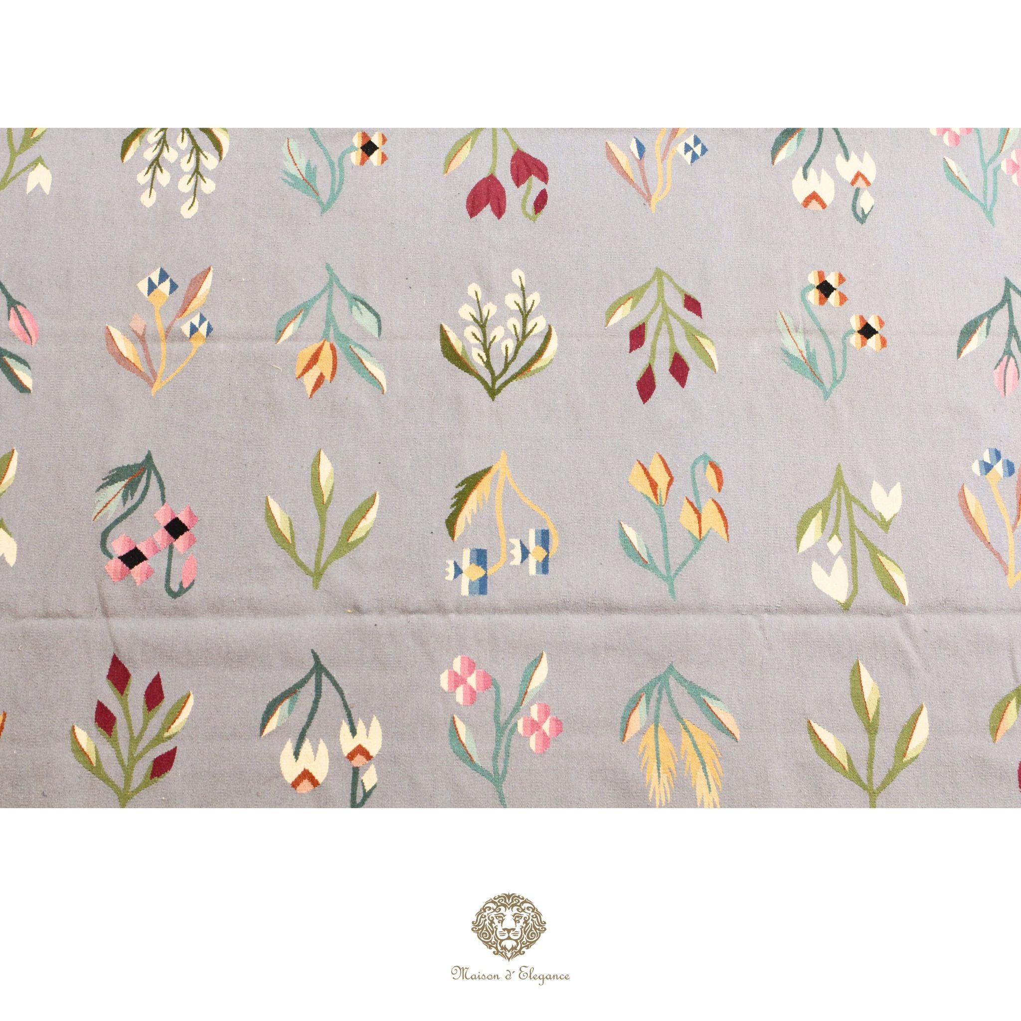 Alfombra Kilim fina, tejido plano, lana color natural | Diseño floral europeo, 281x387 cm