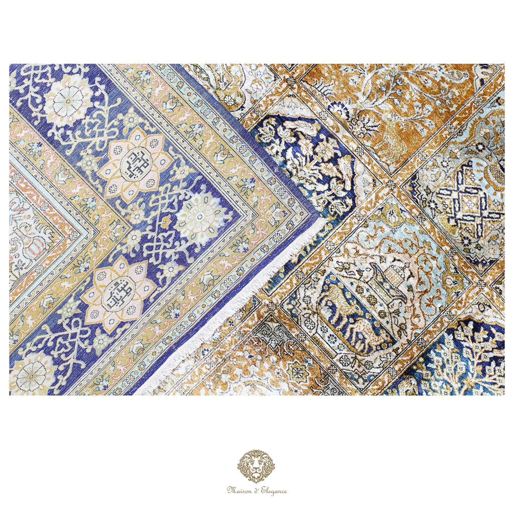 Alfombra persa de seda pura, anudada a mano, teñida con tintes naturales, | obra maestra con diseño floral integral, firmada, 180x300 cm