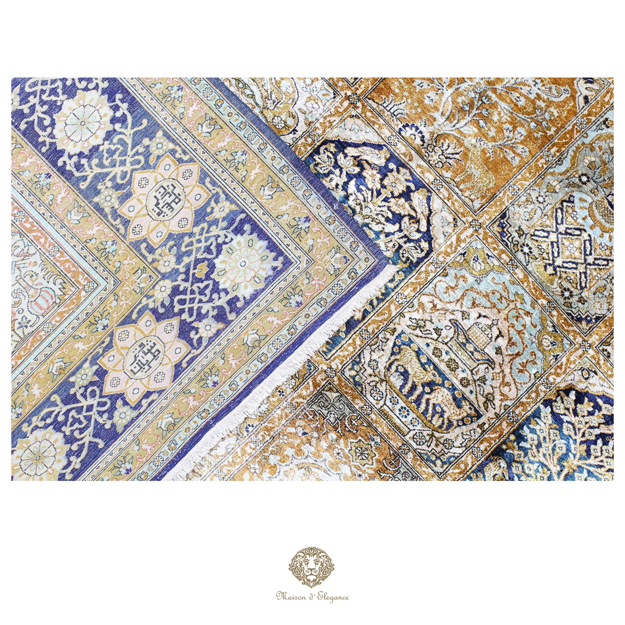 Alfombra persa de seda pura, anudada a mano, teñida con tintes naturales, | obra maestra con diseño floral integral, firmada, 180x300 cm