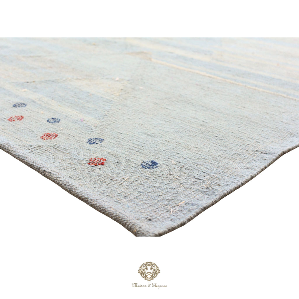 Alfombra Kilim moderna de lana lisa en color azul con tejido plano | Colección Maison Zagros 262x342 cm