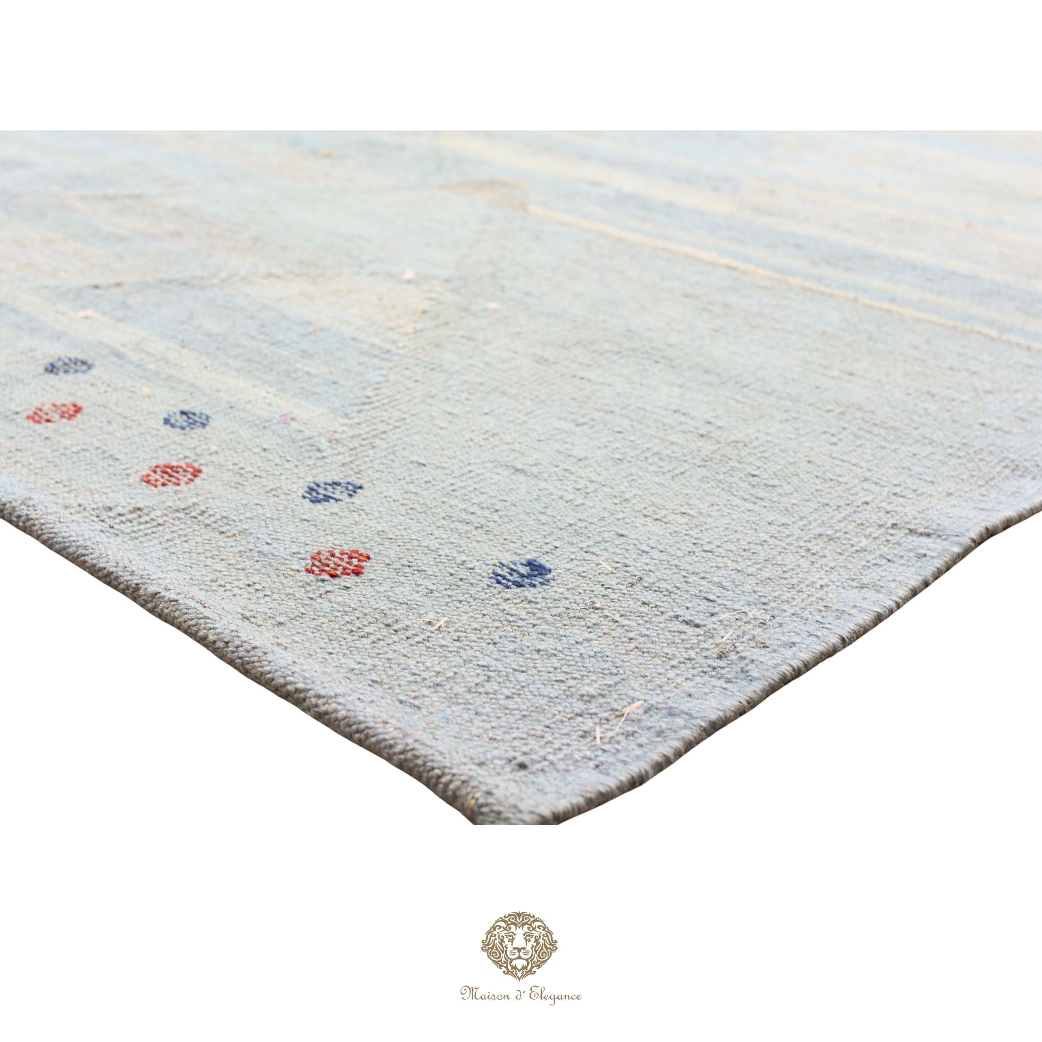 Alfombra Kilim moderna de lana lisa en color azul con tejido plano | Colección Maison Zagros 262x342 cm