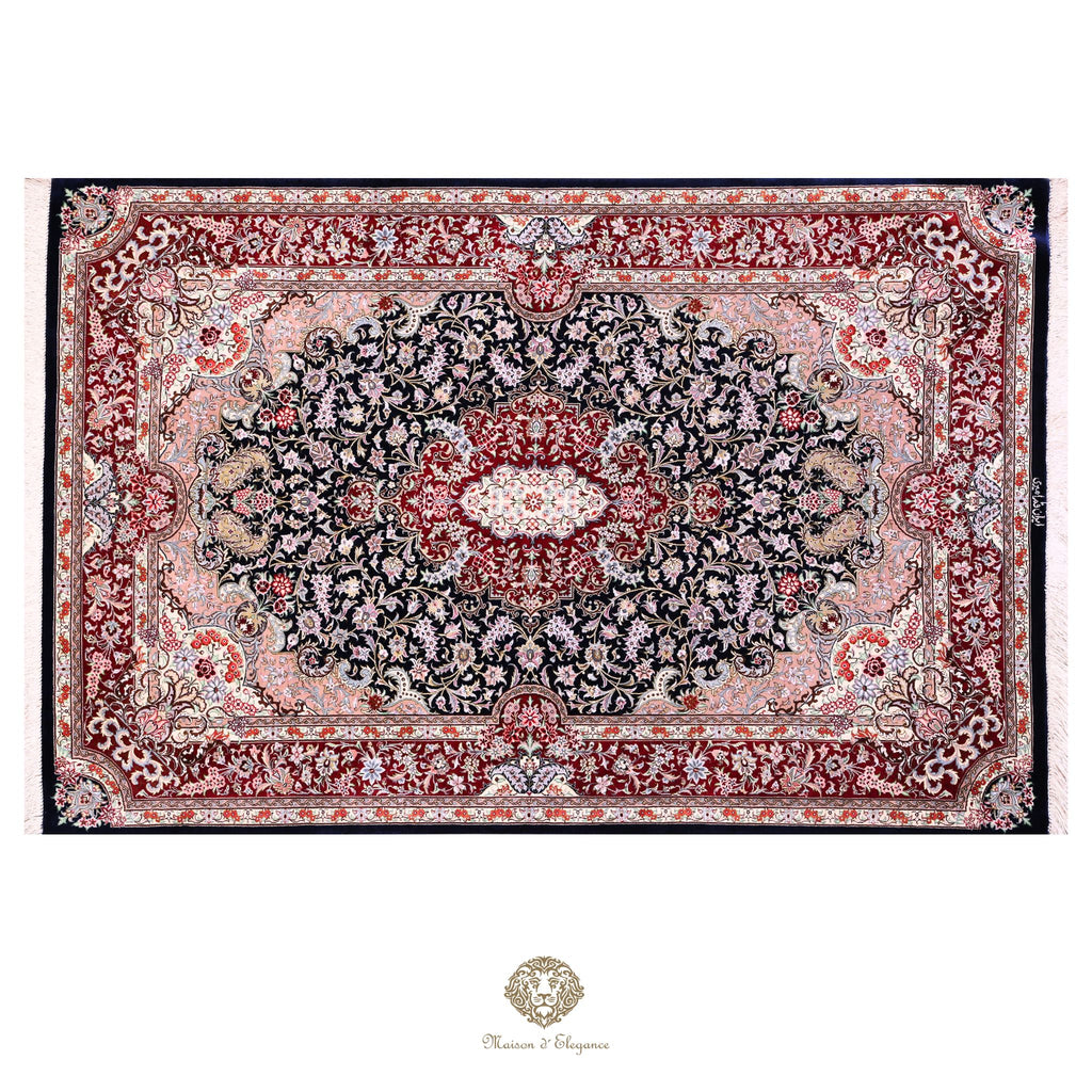 Alfombra persa exclusiva de seda pura, anudada a mano, teñida de forma natural | obra maestra de alta gama, firmada, 100 x 155 cm
