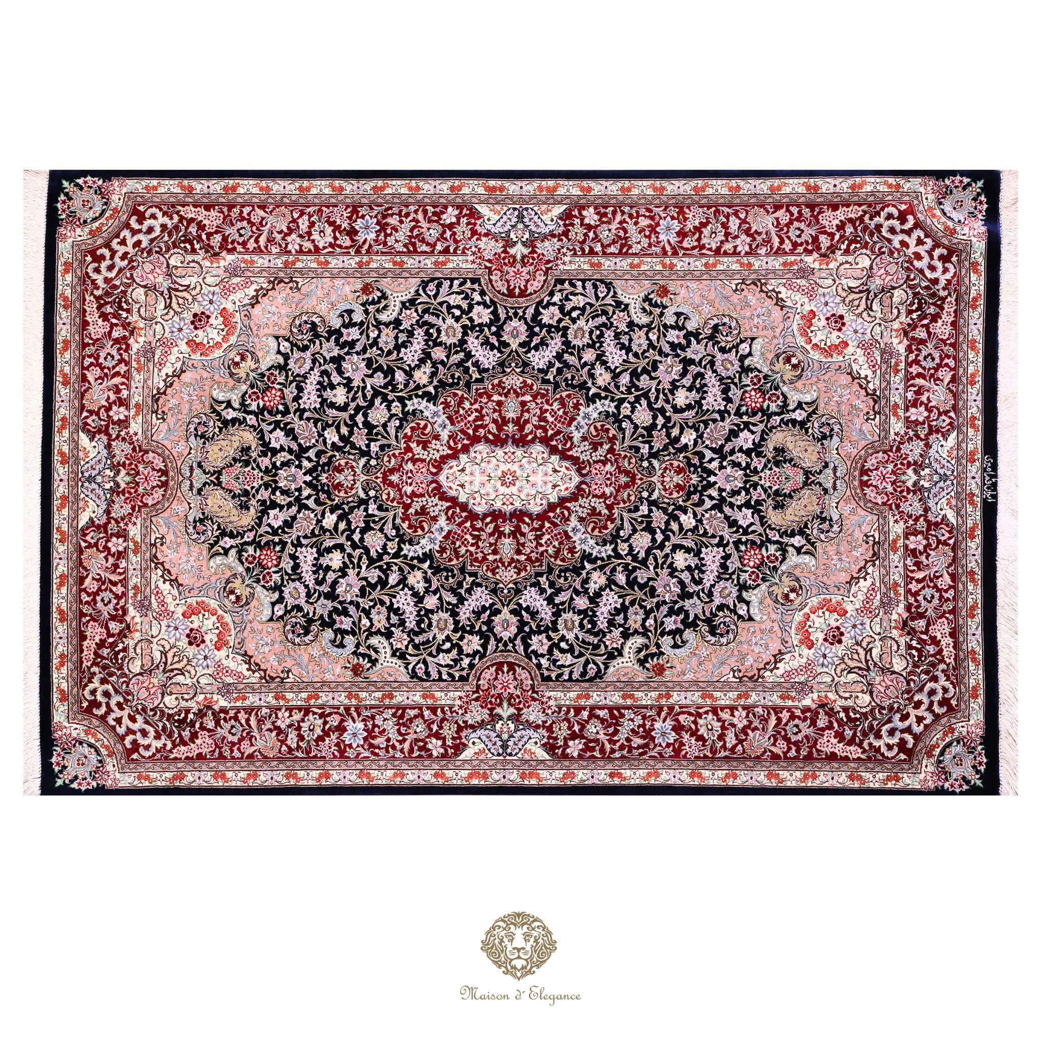 Alfombra persa exclusiva de seda pura, anudada a mano, teñida de forma natural | obra maestra de alta gama, firmada, 100 x 155 cm
