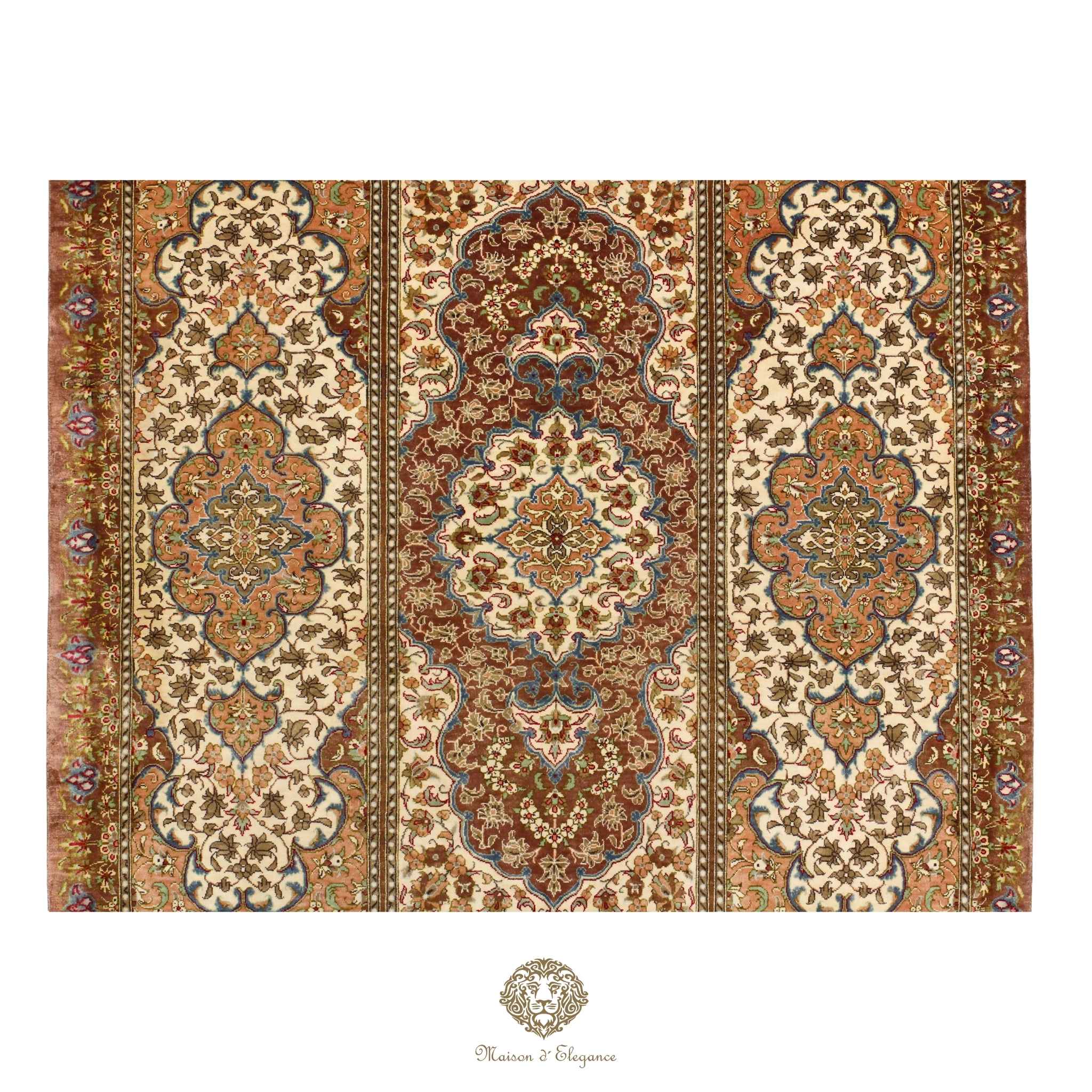 High-End Pure Silk Persian Rug - Hand-Knotted Natural Dyed Masterpiece with Signature