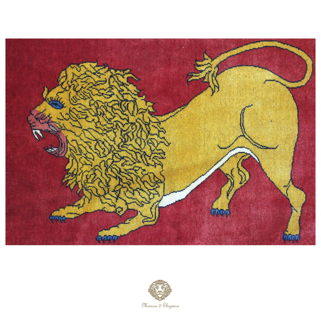 Alfombra persa Yalameh con diseño tribal de león, teñida con tintes naturales | Hecha a mano, 89 x 136 cm