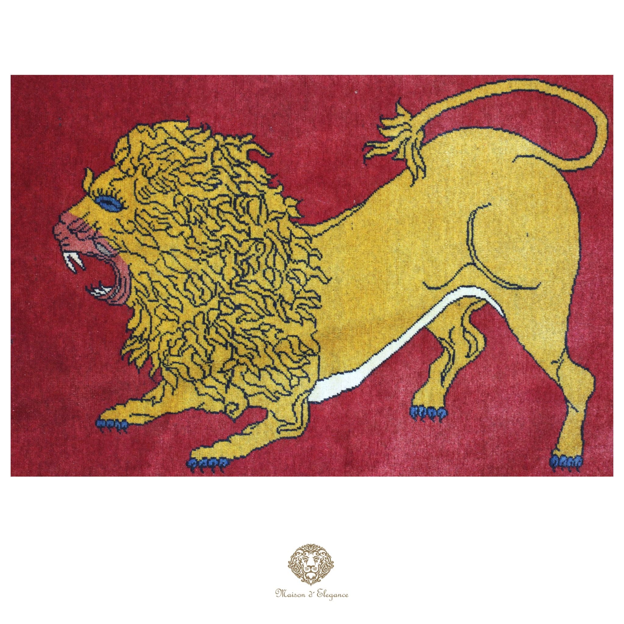 Alfombra persa Yalameh con diseño tribal de león, teñida con tintes naturales | Hecha a mano, 89 x 136 cm