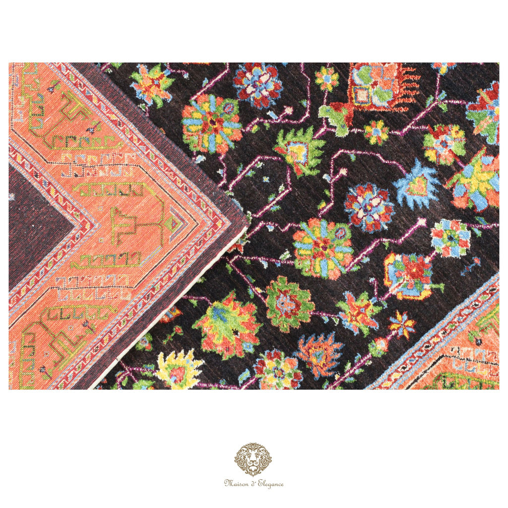 Alfombra persa exclusiva Kashkuli con diseño floral y tintes naturales | Lana Loribaft hecha a mano, 124 x 290 cm