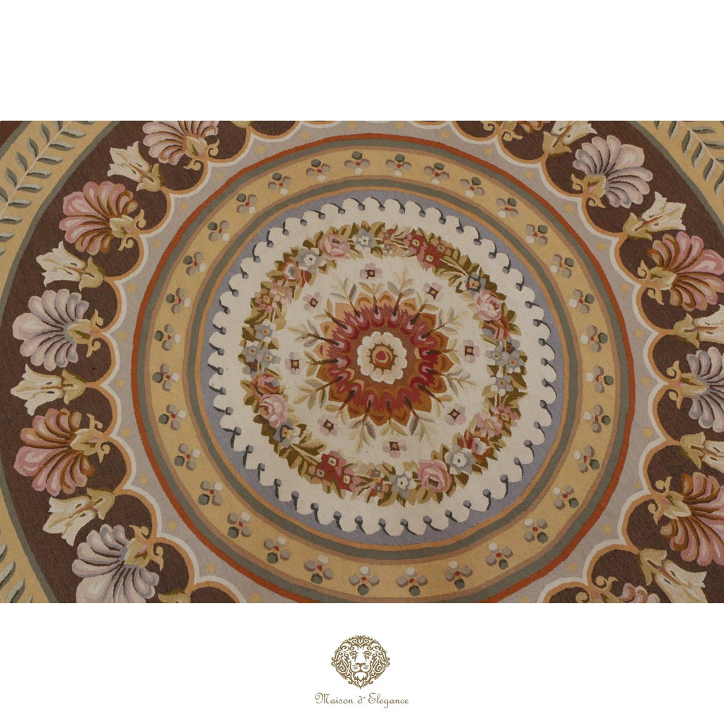 Decorative roundel French Aubusson with floral patterns on a brown background