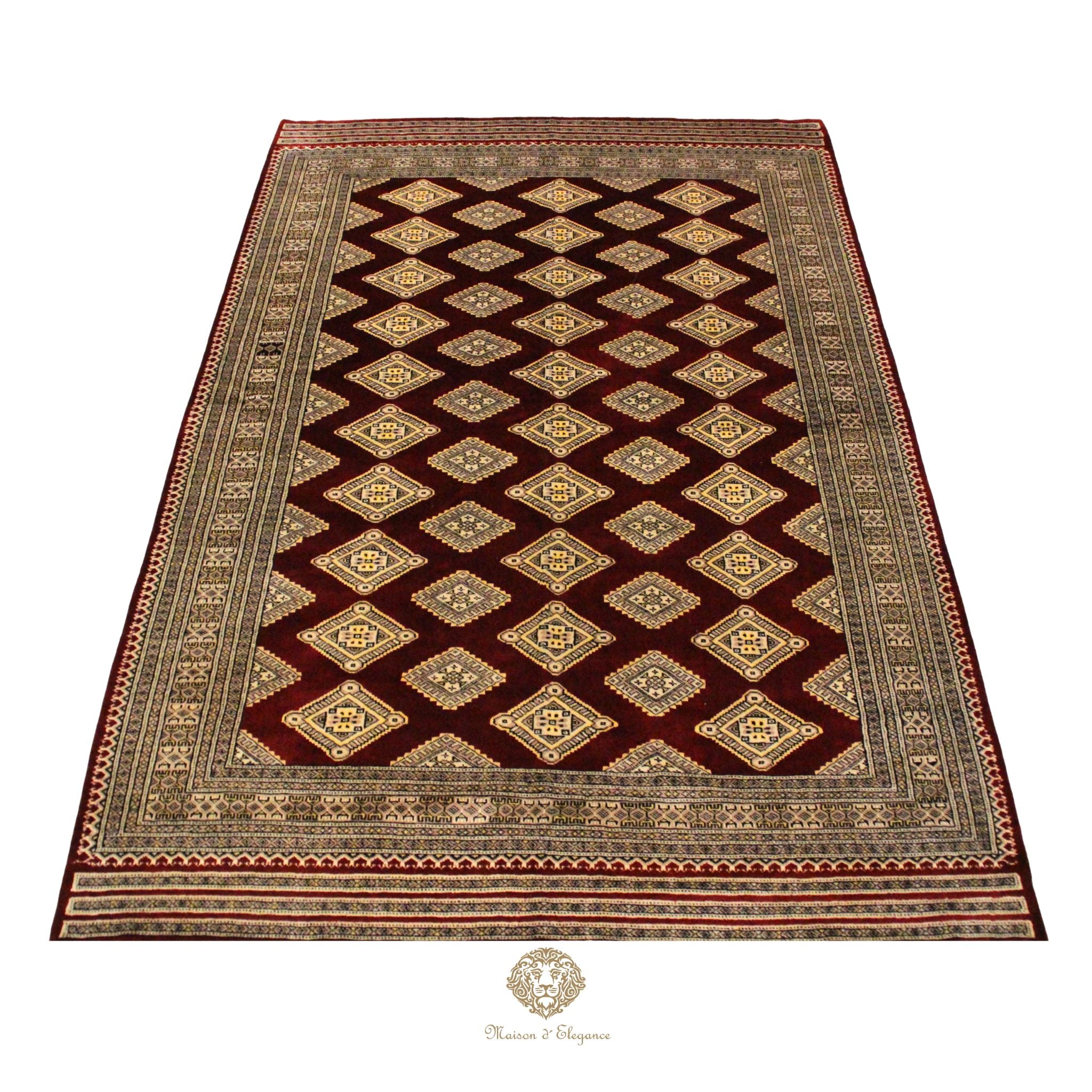 Alfombra Bordó Geométrica Lana - Hecha a Mano 272 x 183 cm