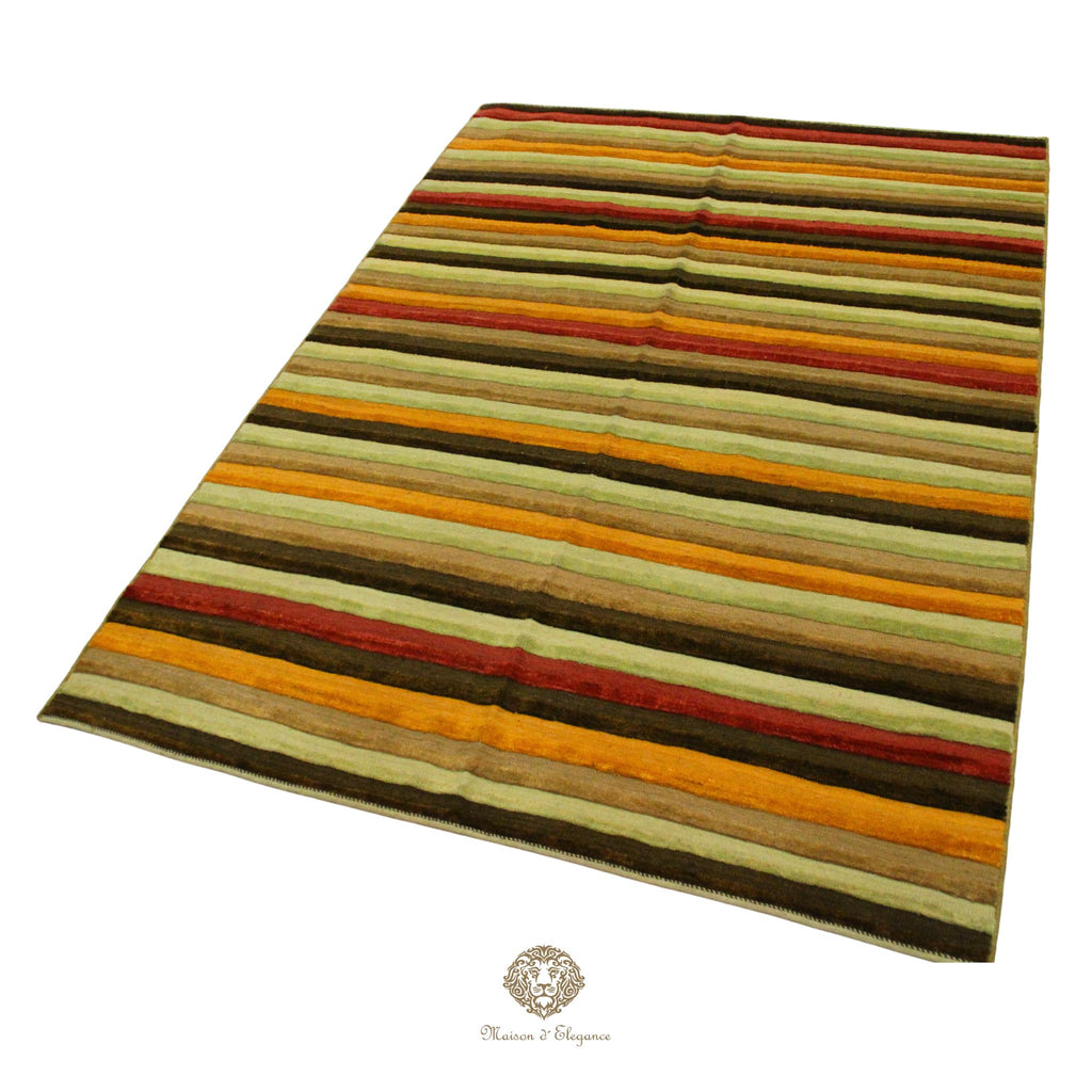 Alfombra Lana Multicolor a Rayas Contemporánea 246 x 178 cm